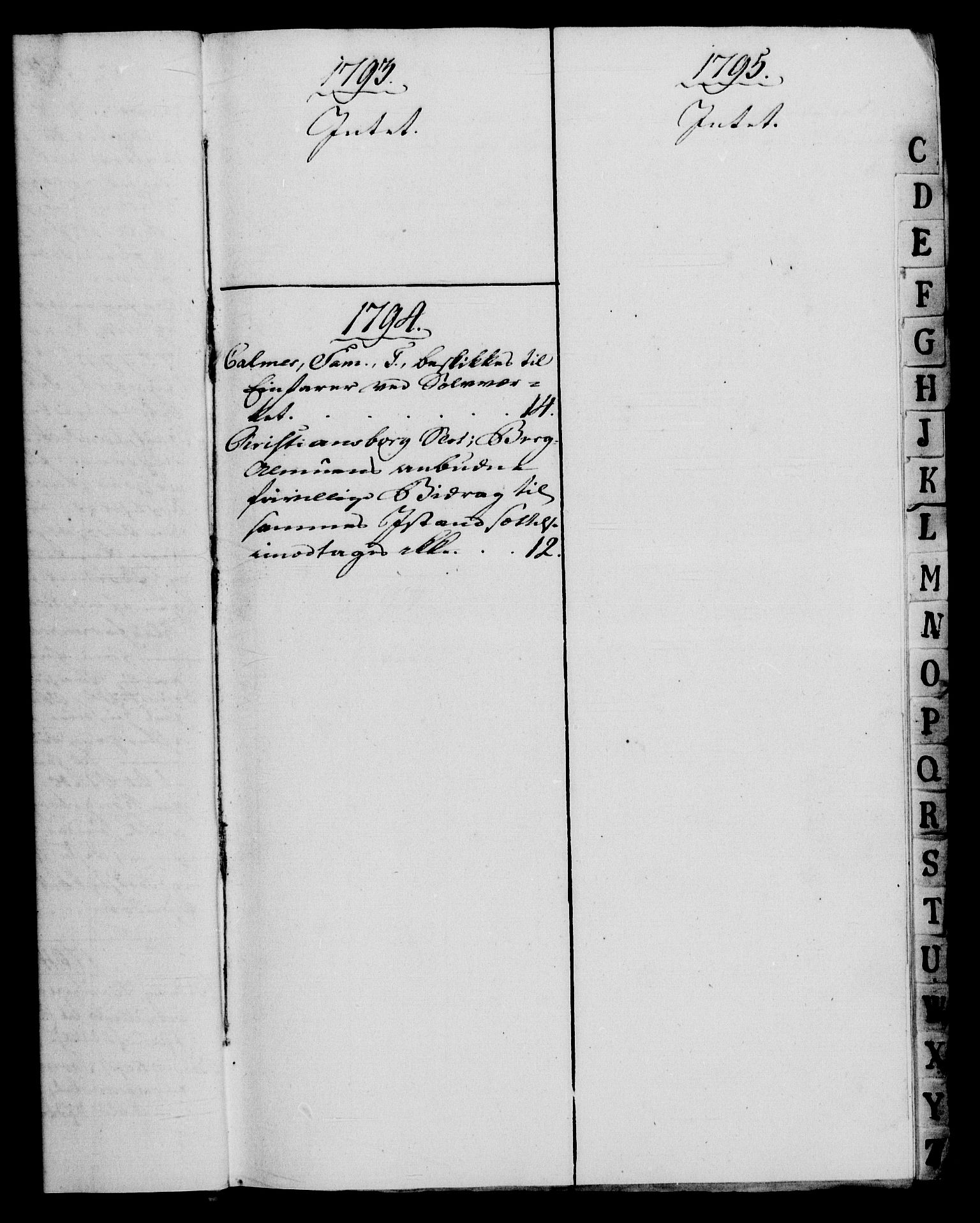 Rentekammeret, Renteskriverkontorene, RA/EA-3115/M/Mf/Mfb/L0002: Relasjons- og resolusjonsprotokoll med register (merket RK 54.8), 1793-1795