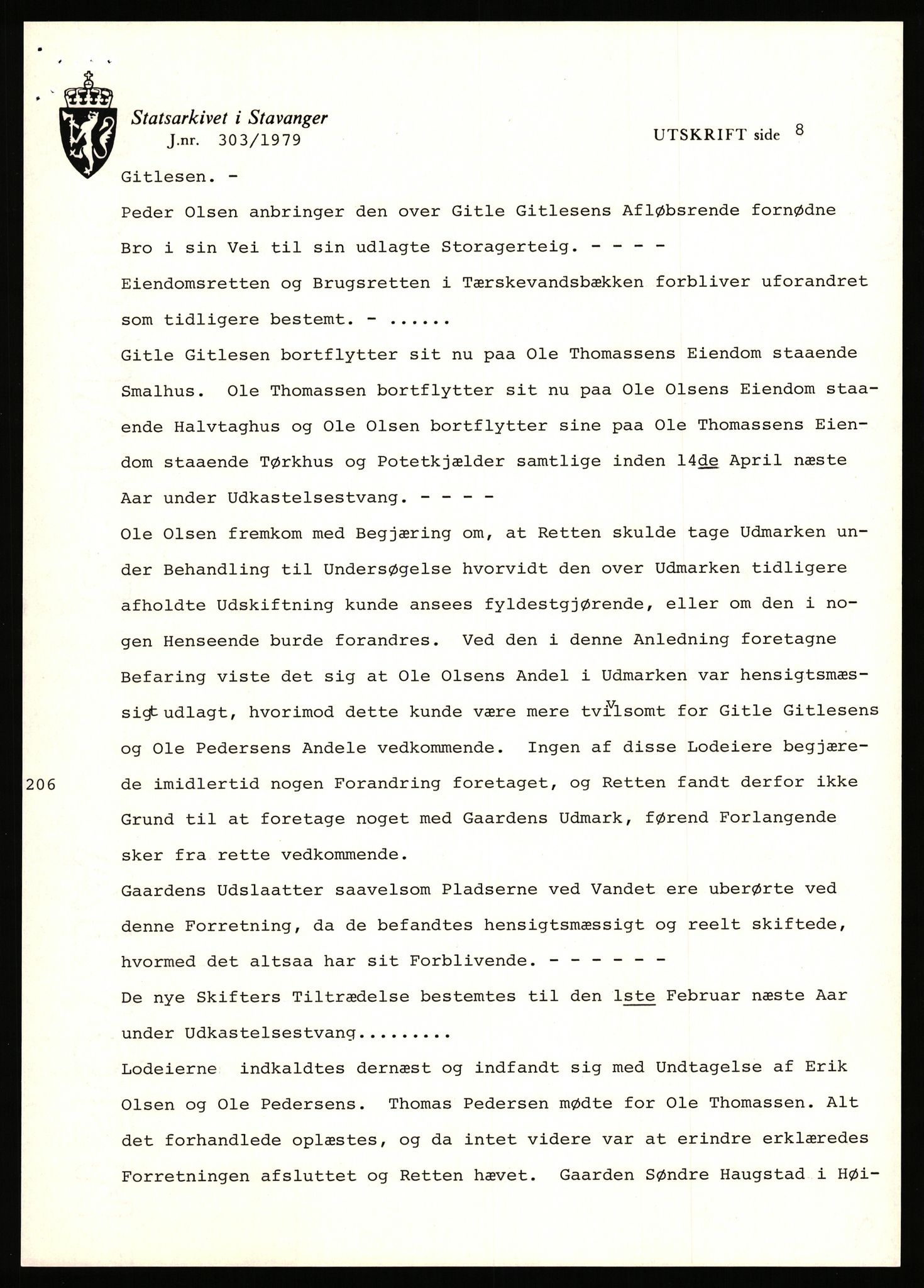 Statsarkivet i Stavanger, AV/SAST-A-101971/03/Y/Yj/L0038: Avskrifter sortert etter gårdsnavn: Hodne - Holte, 1750-1930, p. 290