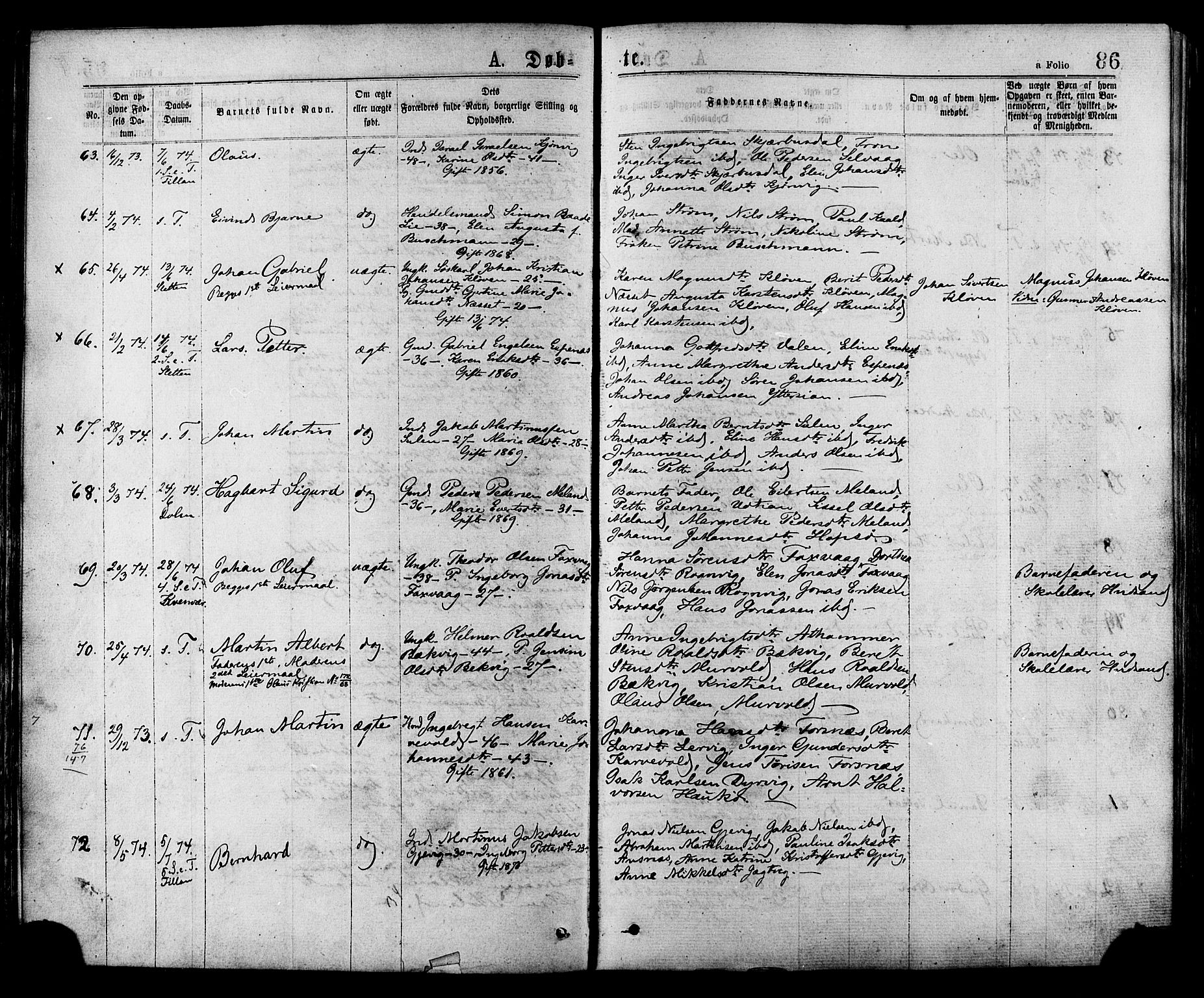 Ministerialprotokoller, klokkerbøker og fødselsregistre - Sør-Trøndelag, AV/SAT-A-1456/634/L0532: Parish register (official) no. 634A08, 1871-1881, p. 86