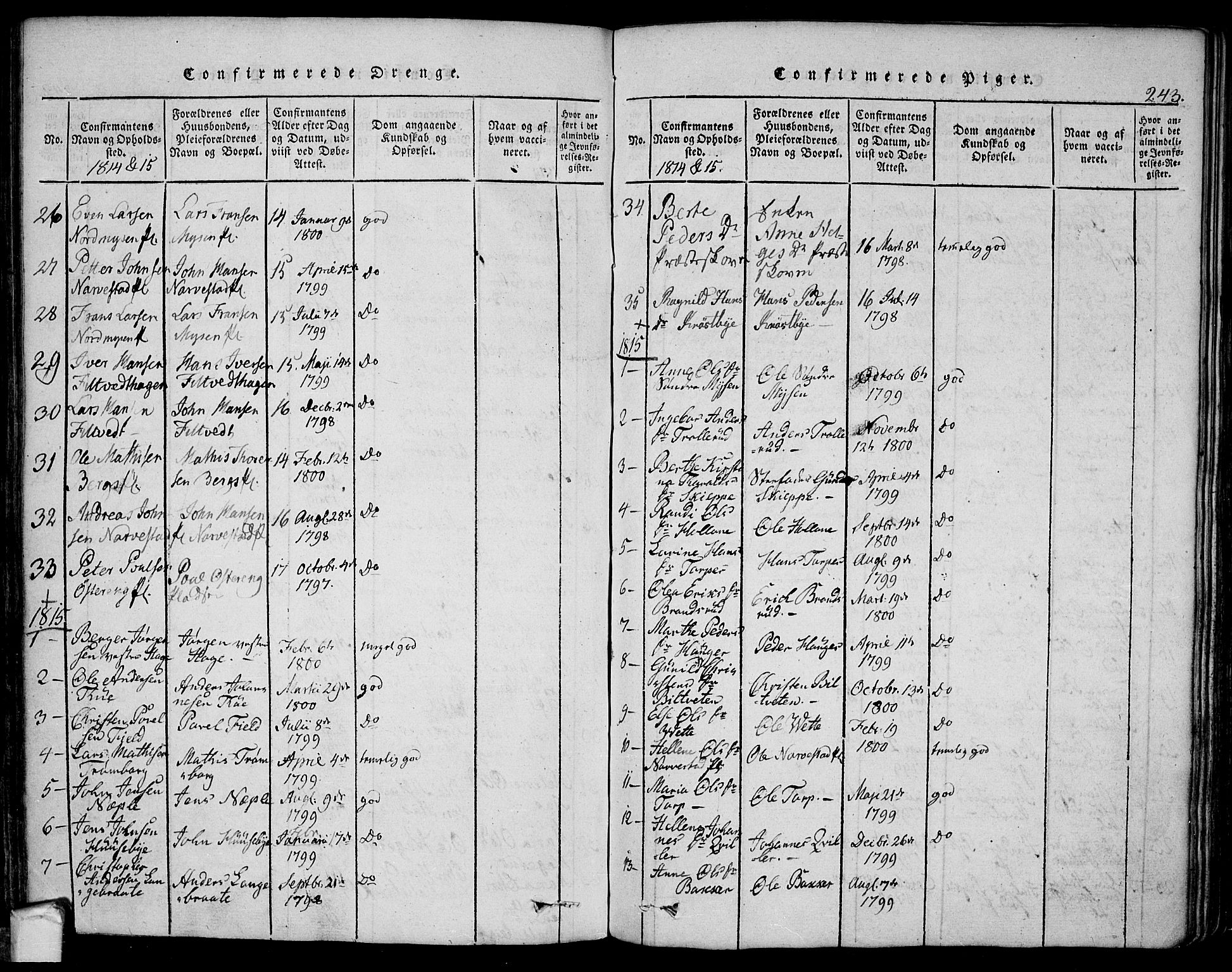 Eidsberg prestekontor Kirkebøker, SAO/A-10905/F/Fa/L0007: Parish register (official) no. I 7, 1814-1832, p. 243