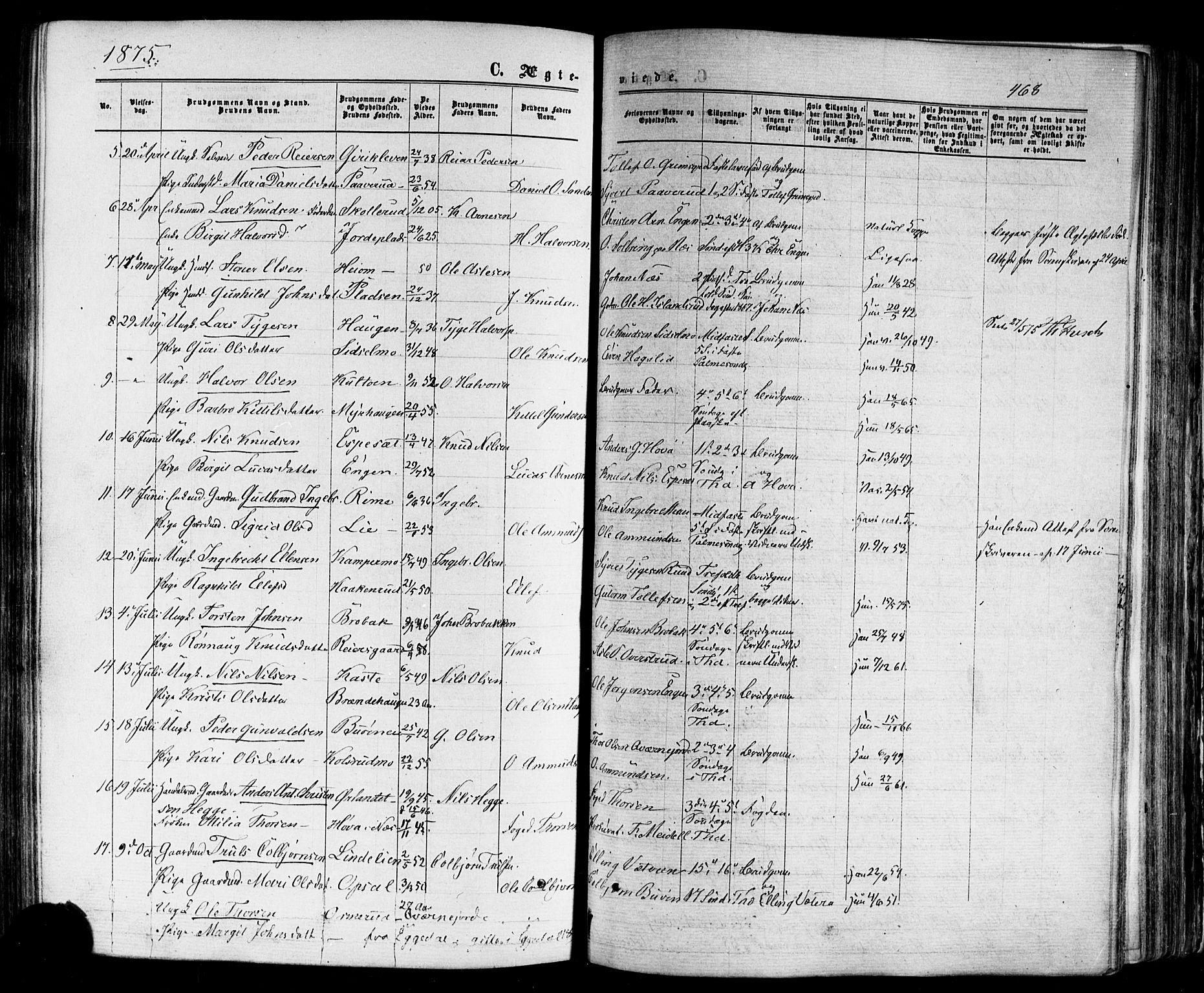 Nes kirkebøker, SAKO/A-236/F/Fa/L0010: Parish register (official) no. 10, 1864-1880, p. 468