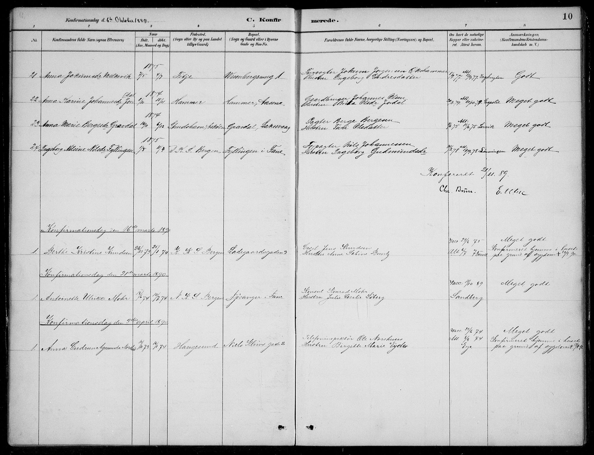 Mariakirken Sokneprestembete, AV/SAB-A-76901/H/Hab/L0008: Parish register (copy) no. A 8, 1889-1908, p. 10