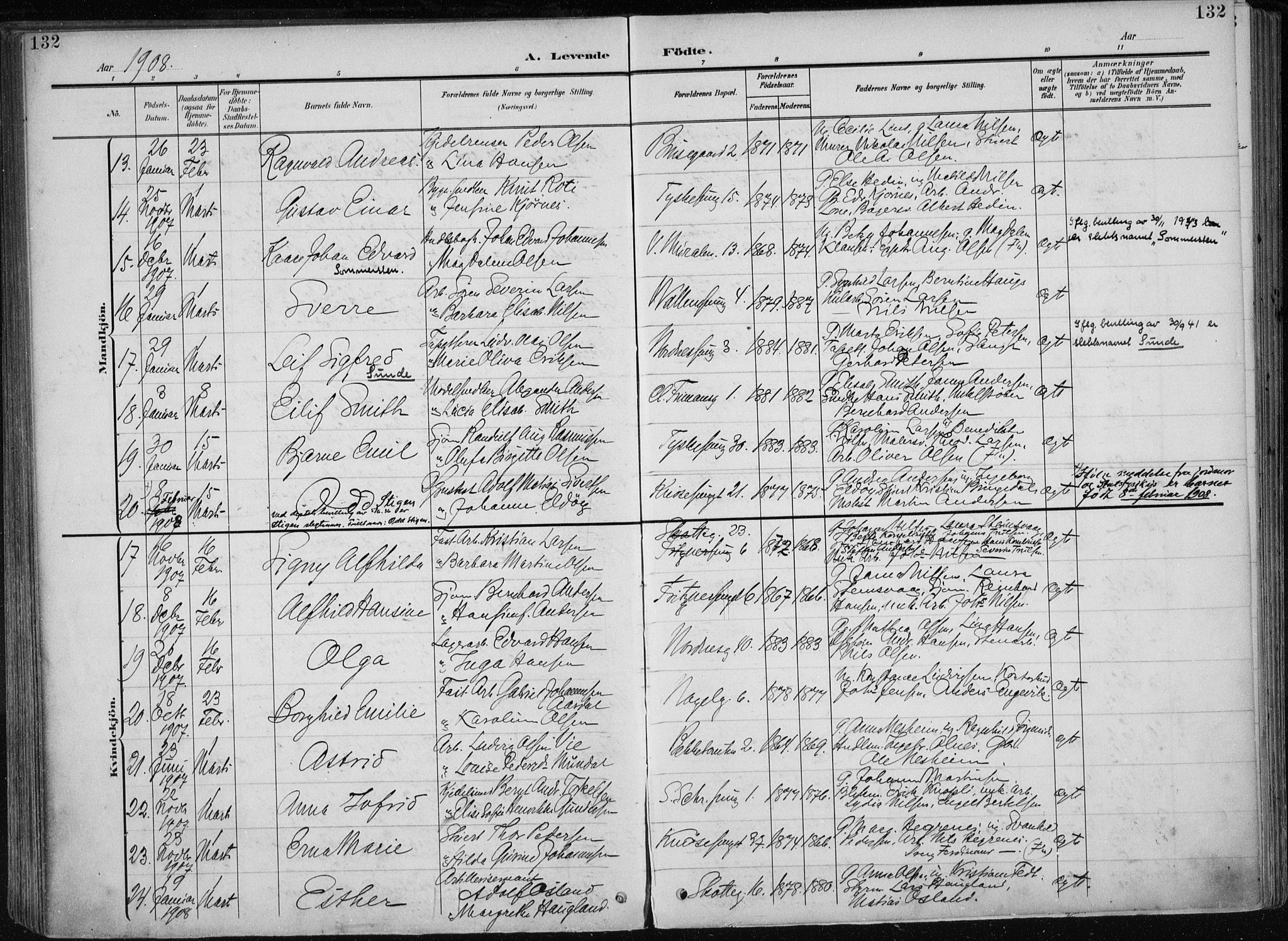 Nykirken Sokneprestembete, AV/SAB-A-77101/H/Haa/L0019: Parish register (official) no. B 7, 1904-1916, p. 132