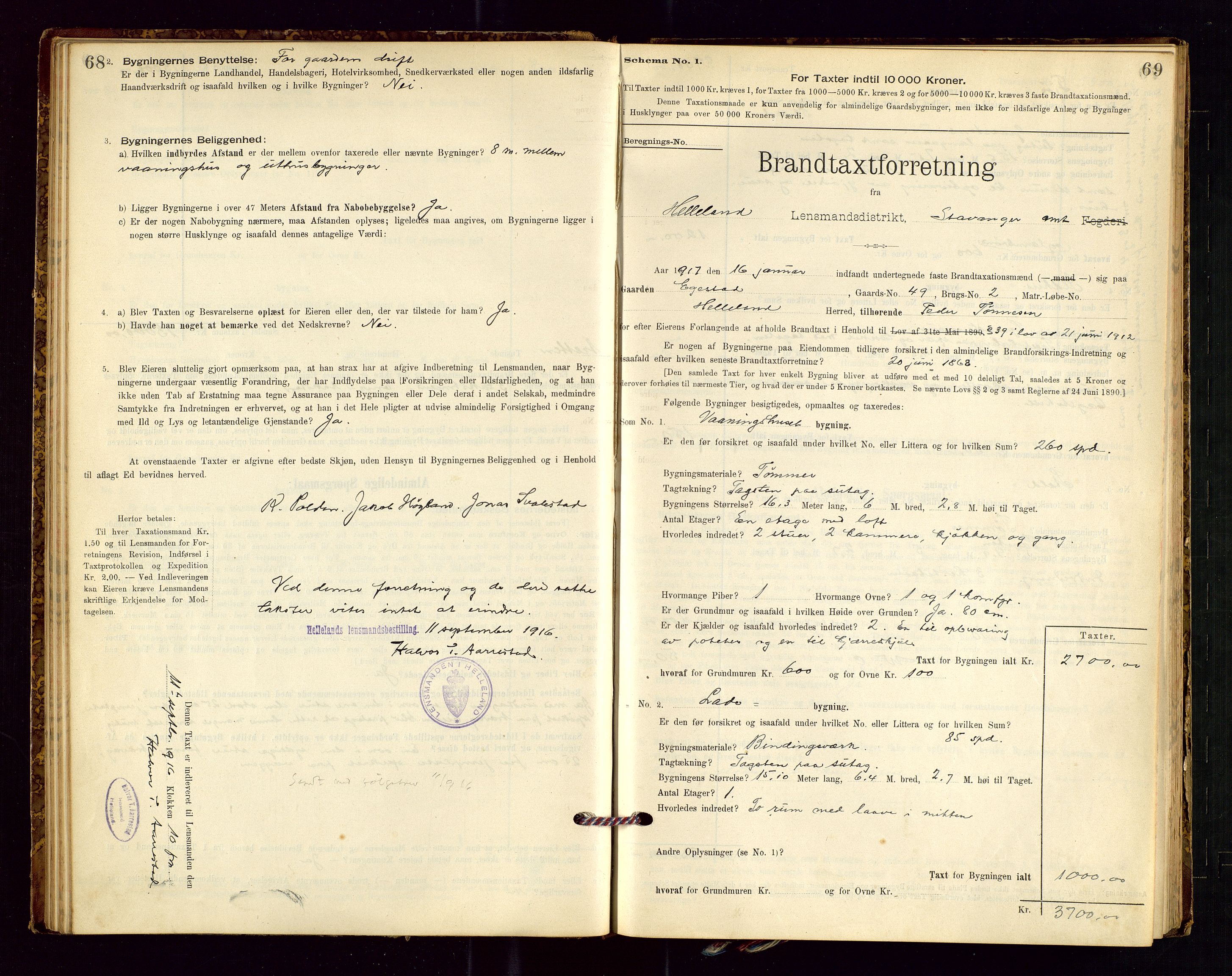 Helleland lensmannskontor, AV/SAST-A-100209/Gob/L0001: "Brandtaxationsprotokol", 1896-1919, p. 68-69