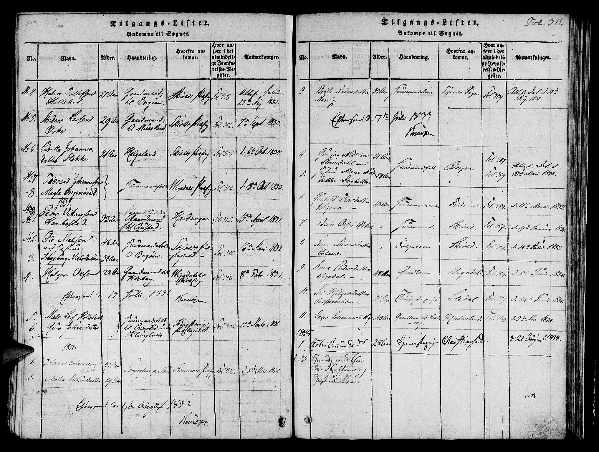 Nedstrand sokneprestkontor, SAST/A-101841/01/IV: Parish register (official) no. A 6, 1816-1838, p. 311