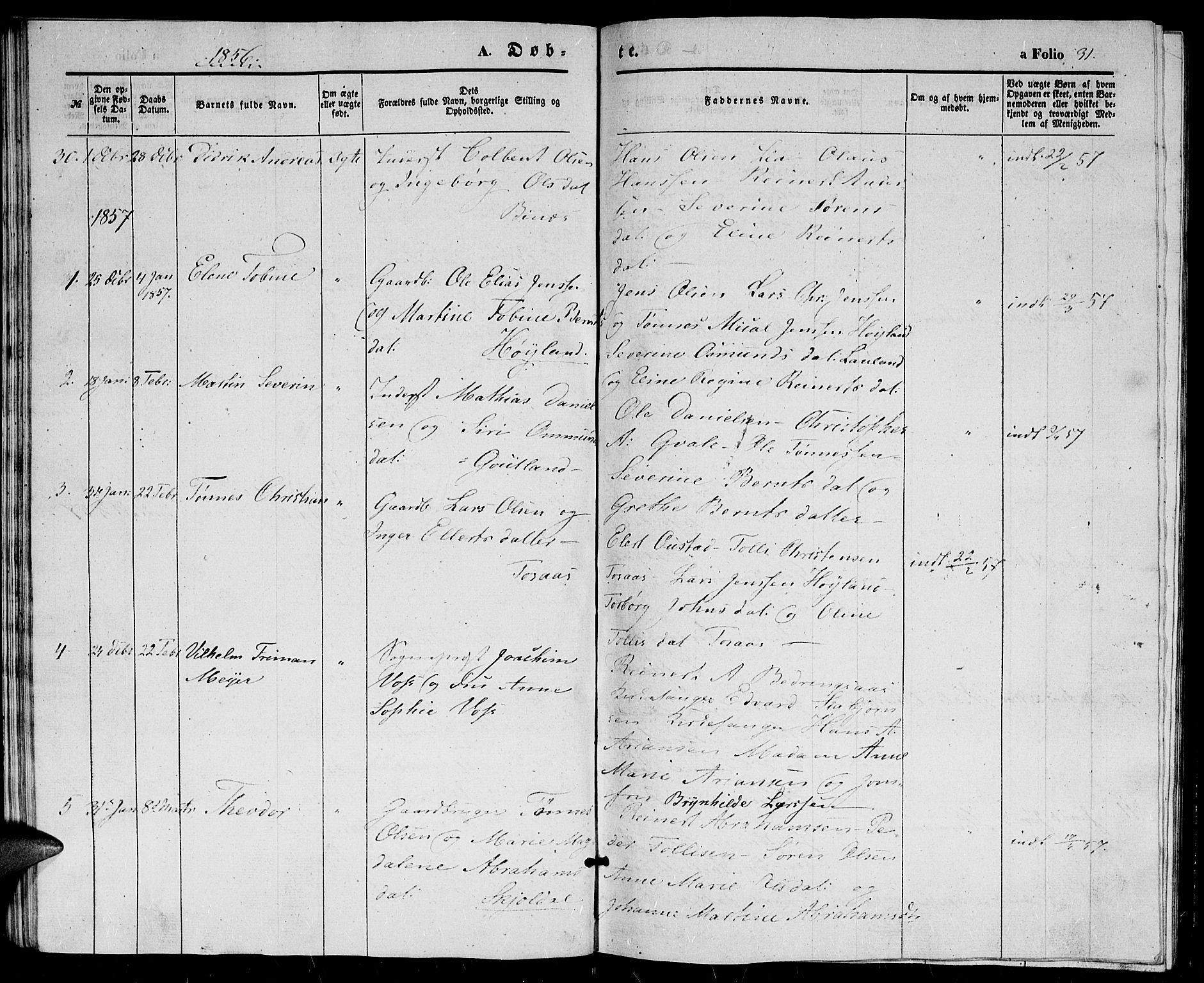 Herad sokneprestkontor, AV/SAK-1111-0018/F/Fb/Fba/L0002: Parish register (copy) no. B 2, 1852-1862, p. 31