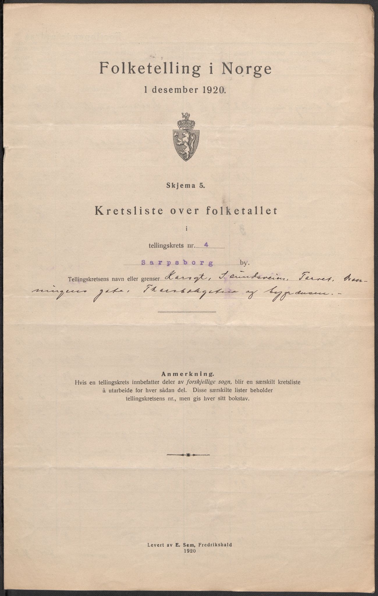 SAO, 1920 census for Sarpsborg, 1920, p. 13