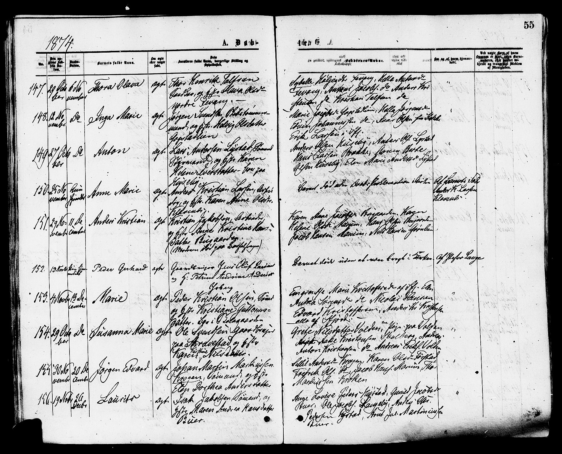 Sandar kirkebøker, AV/SAKO-A-243/F/Fa/L0010: Parish register (official) no. 10, 1872-1882, p. 55