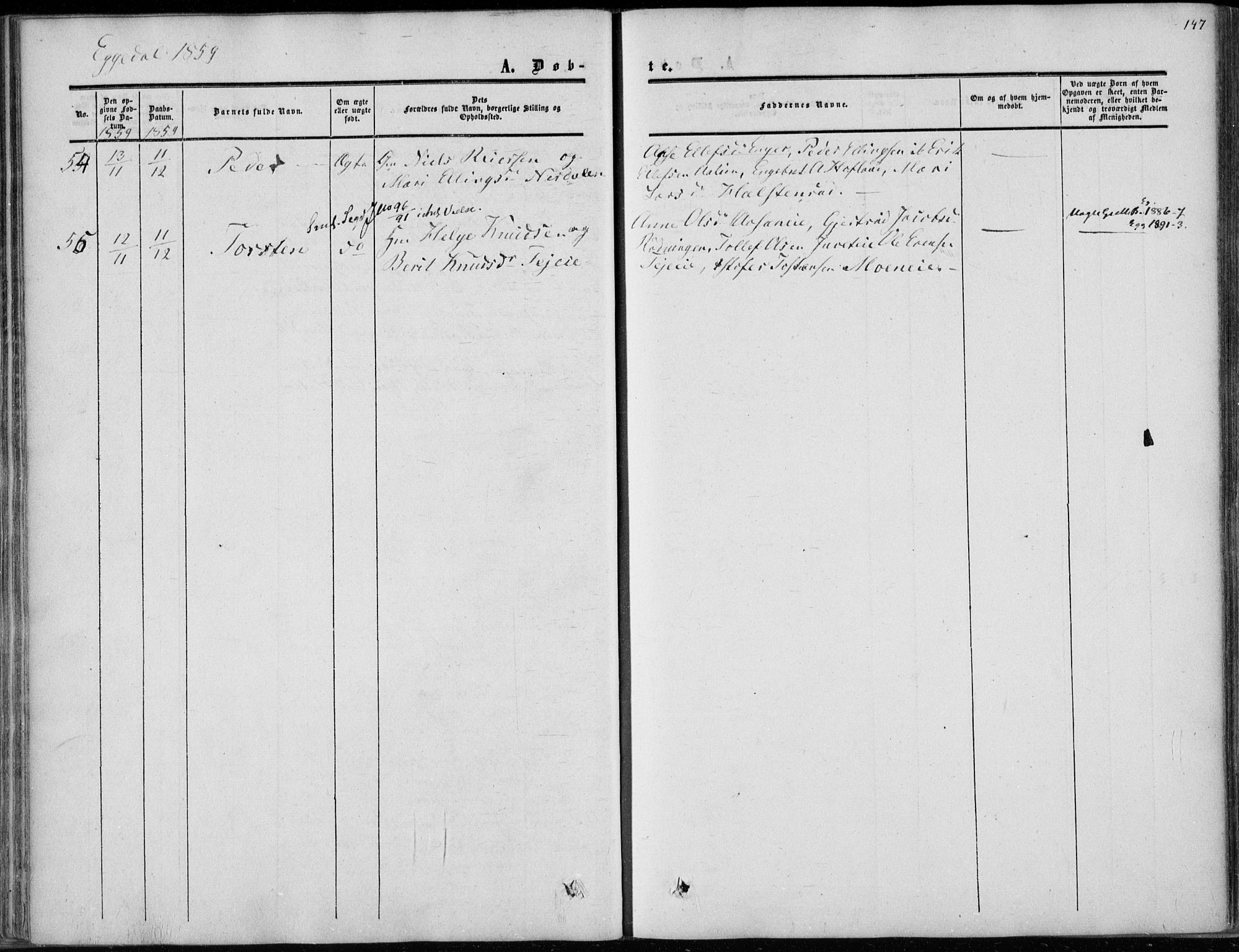 Sigdal kirkebøker, AV/SAKO-A-245/F/Fa/L0008: Parish register (official) no. I 8, 1850-1859, p. 147