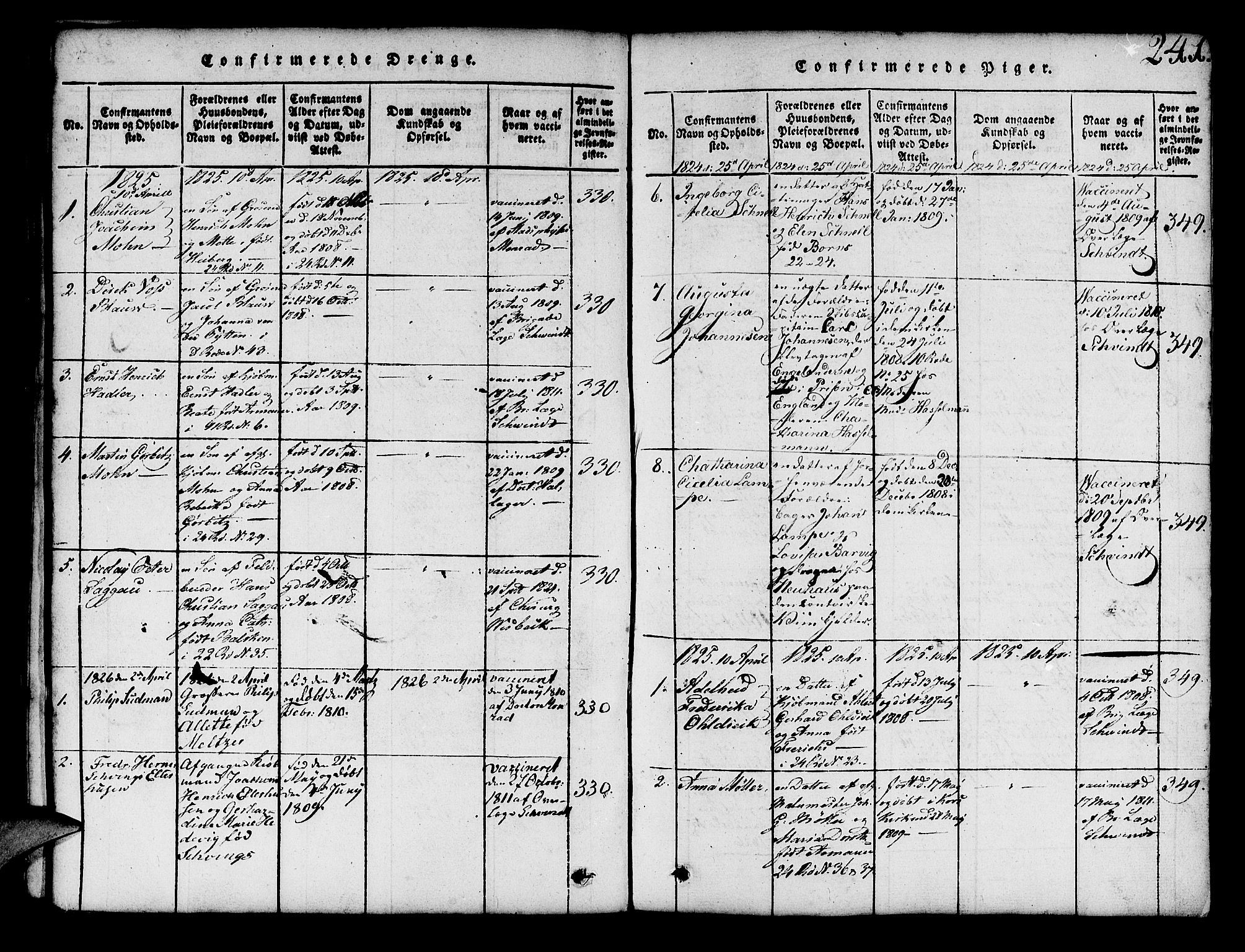Mariakirken Sokneprestembete, SAB/A-76901/H/Hab/L0001: Parish register (copy) no. A 1, 1815-1846, p. 241