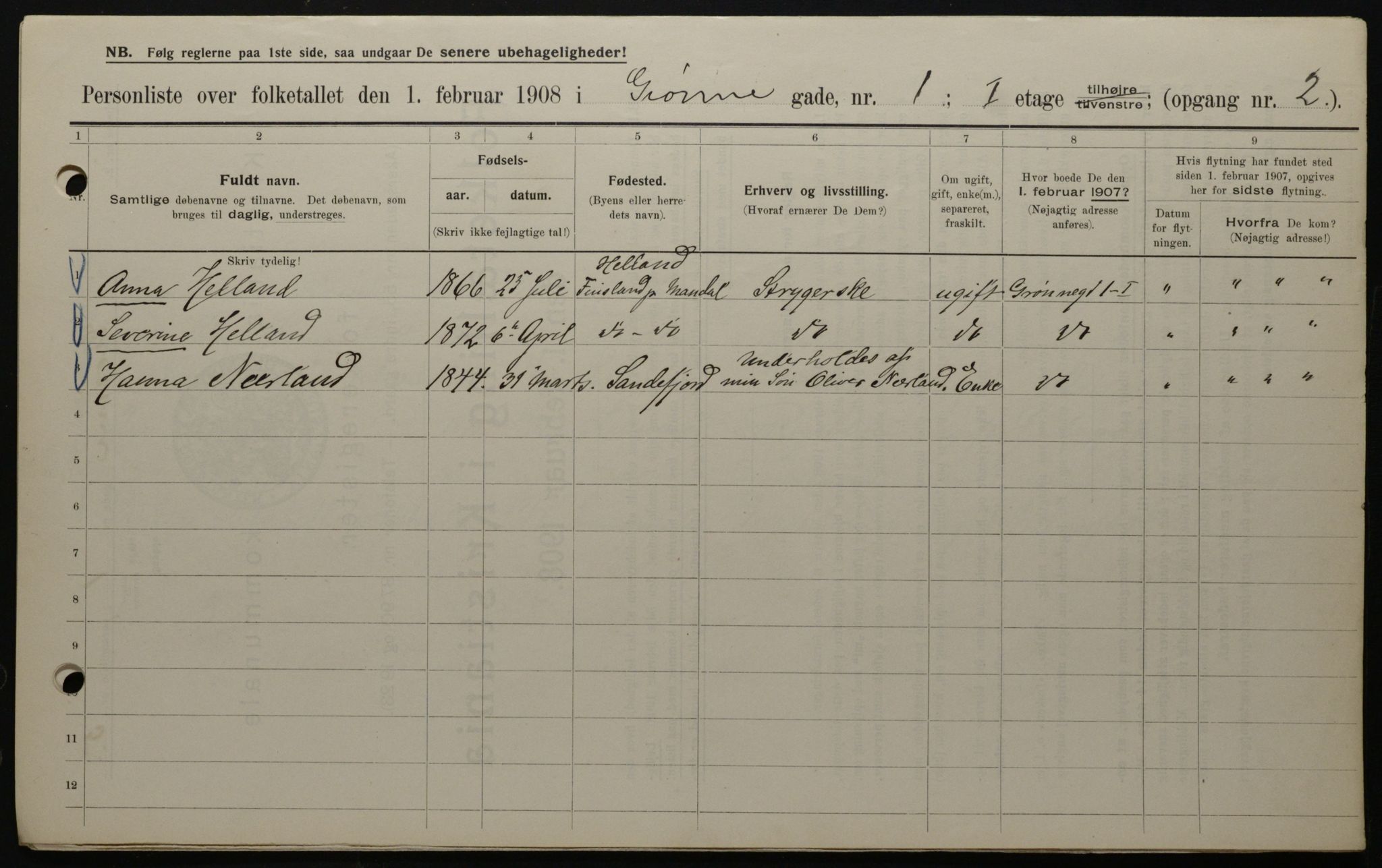 OBA, Municipal Census 1908 for Kristiania, 1908, p. 29165