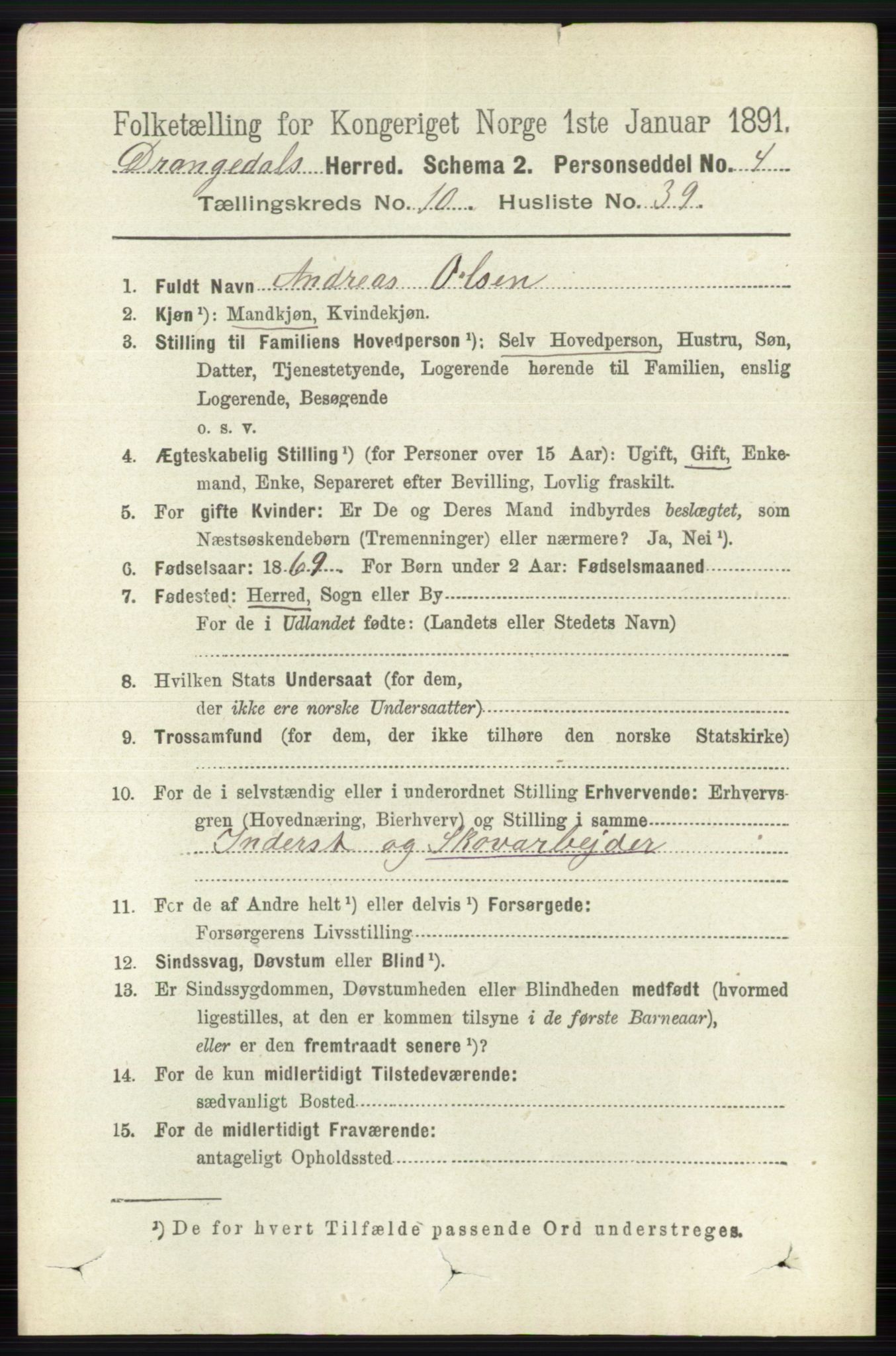 RA, 1891 census for 0817 Drangedal, 1891, p. 3675