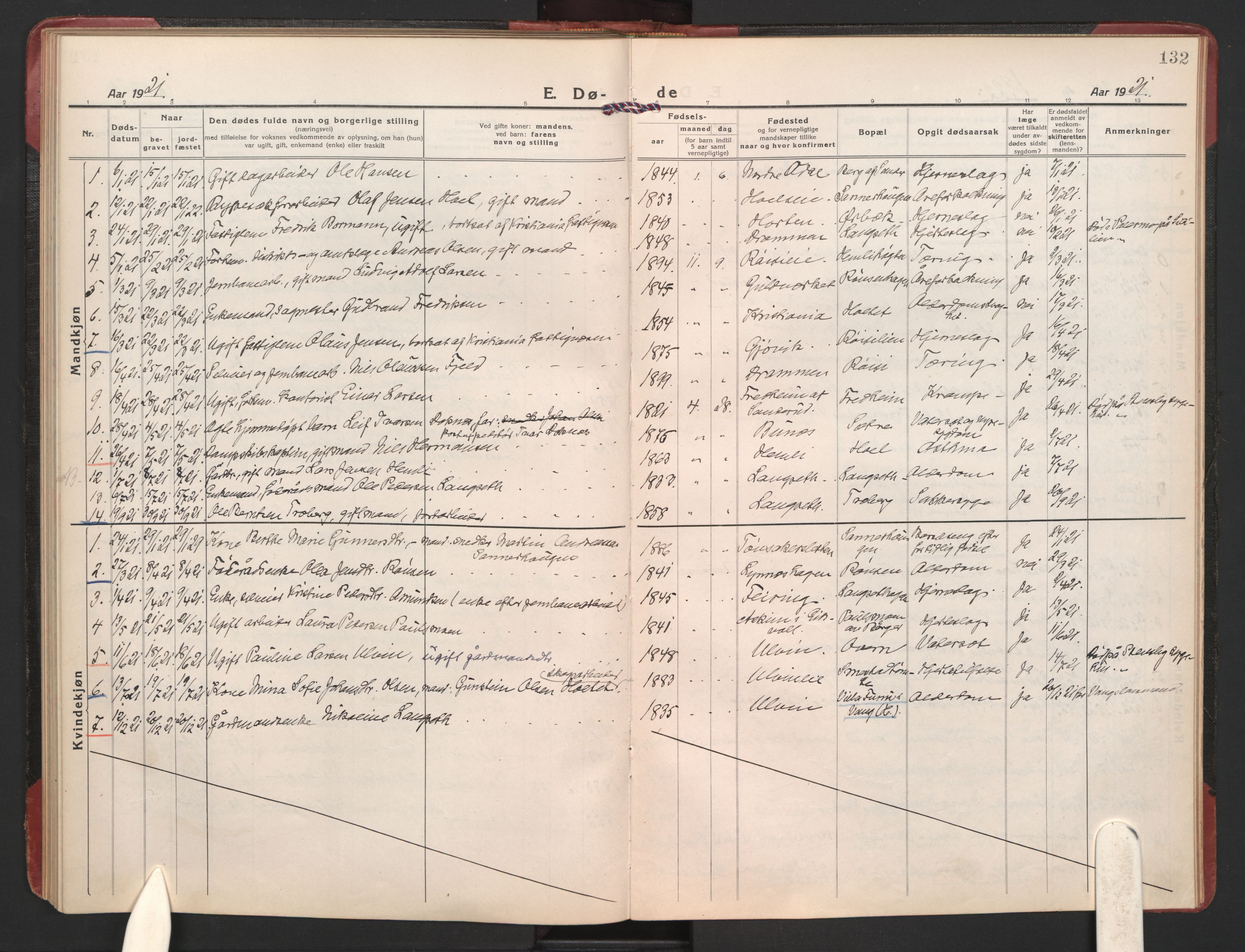 Eidsvoll prestekontor Kirkebøker, AV/SAO-A-10888/F/Fb/L0005: Parish register (official) no. II 5, 1920-1923, p. 132