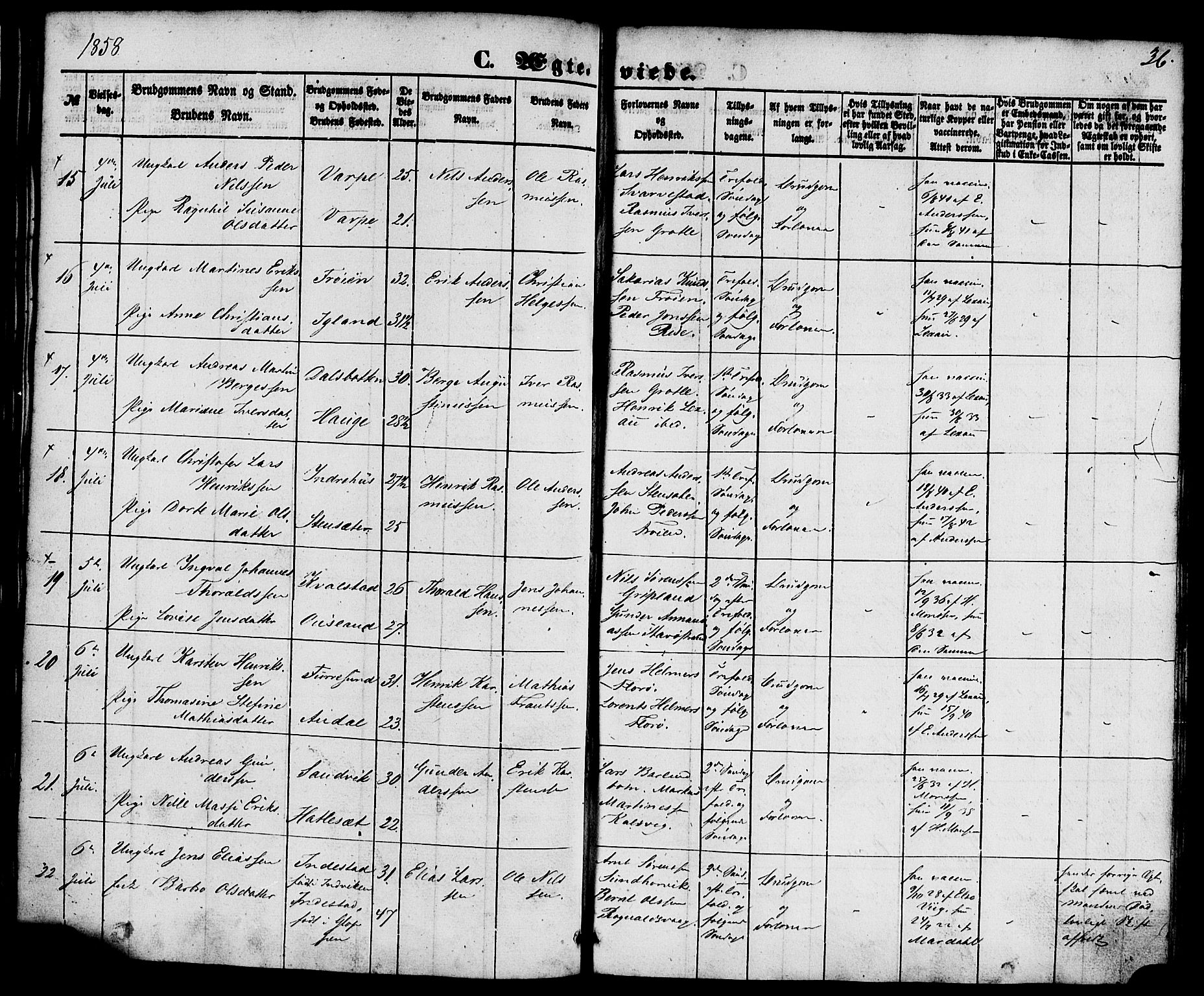 Kinn sokneprestembete, SAB/A-80801/H/Haa/Haaa/L0010: Parish register (official) no. A 10, 1852-1869, p. 36