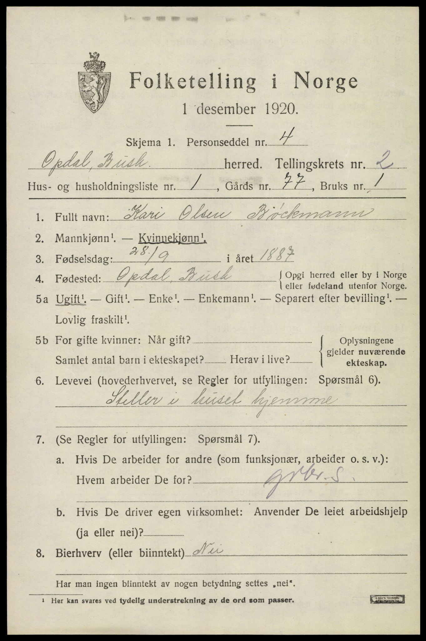 SAKO, 1920 census for Uvdal, 1920, p. 779