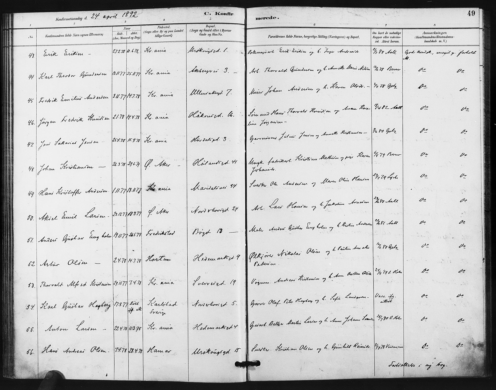 Kampen prestekontor Kirkebøker, AV/SAO-A-10853/F/Fa/L0006: Parish register (official) no. I 6, 1889-1896, p. 49