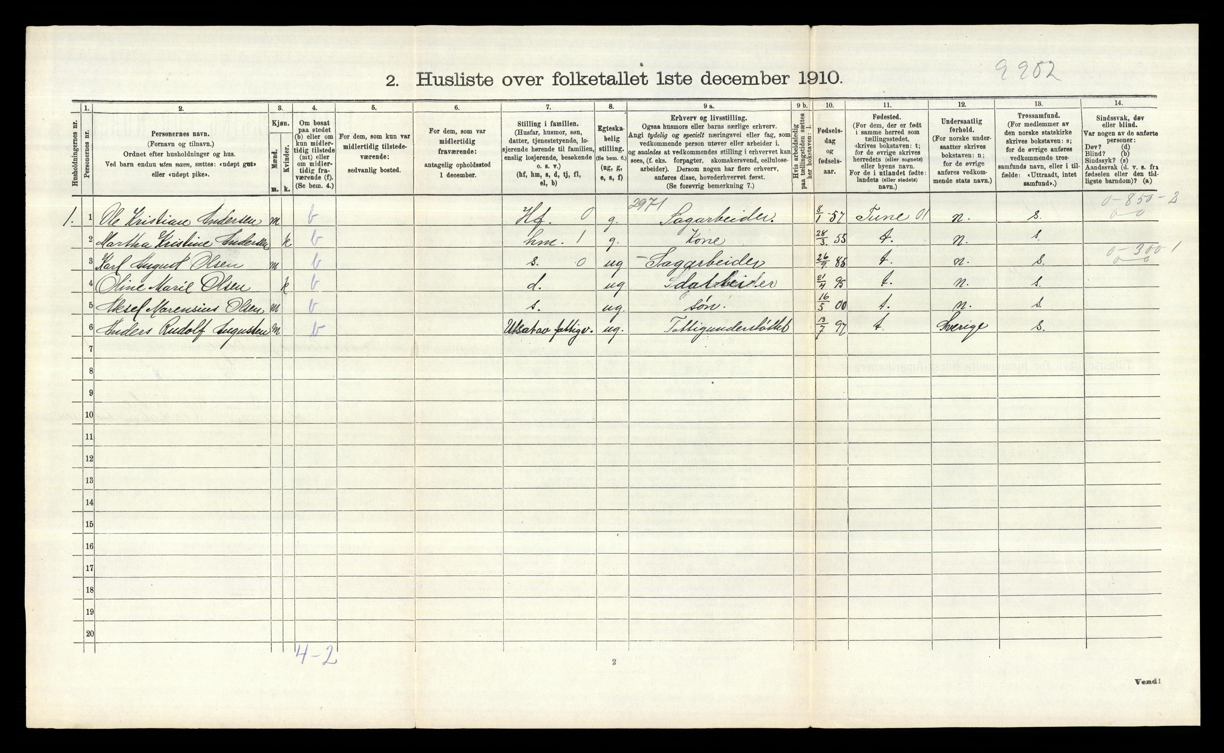 RA, 1910 census for Borge, 1910, p. 739