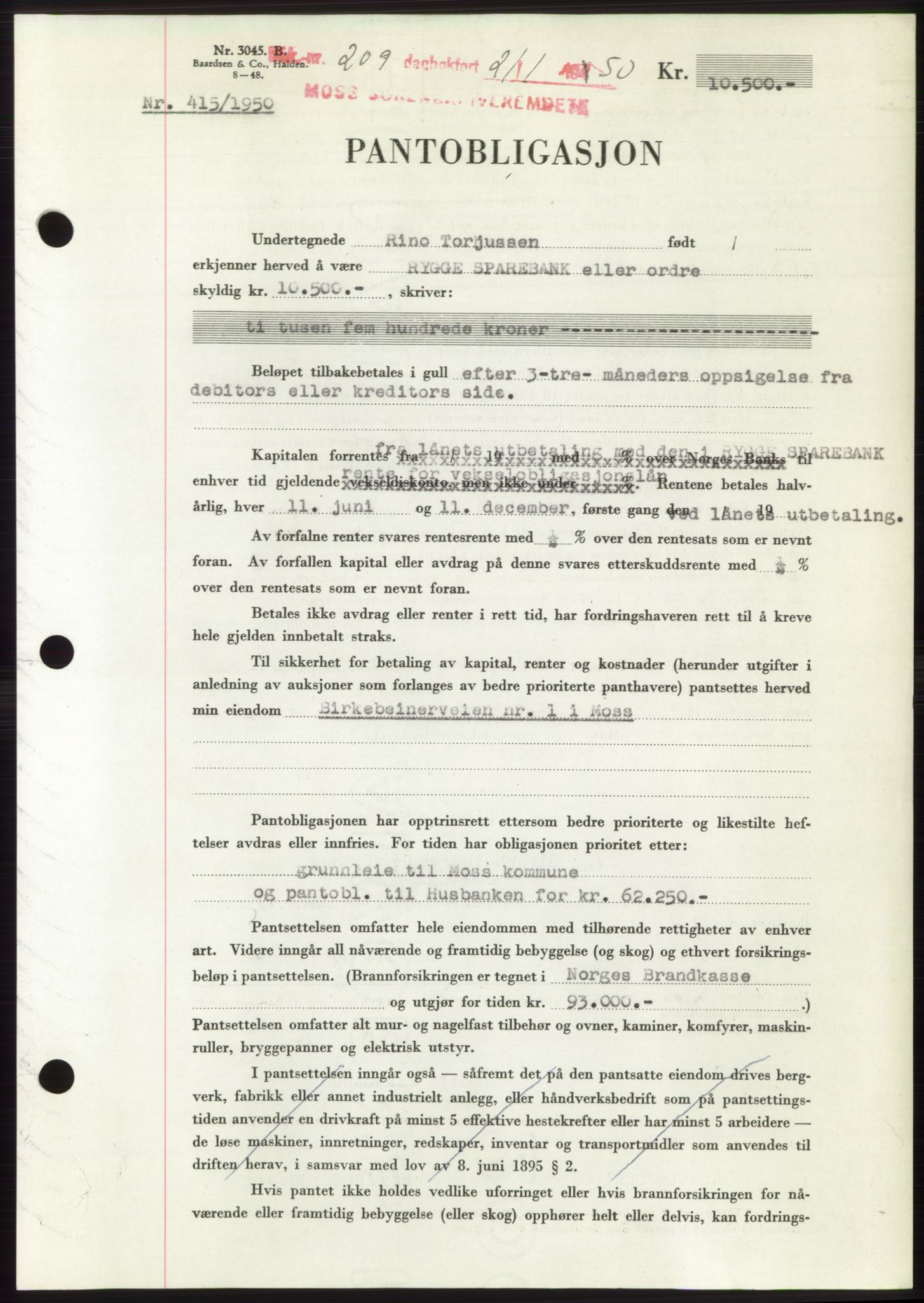 Moss sorenskriveri, SAO/A-10168: Mortgage book no. B23, 1949-1950, Diary no: : 209/1950