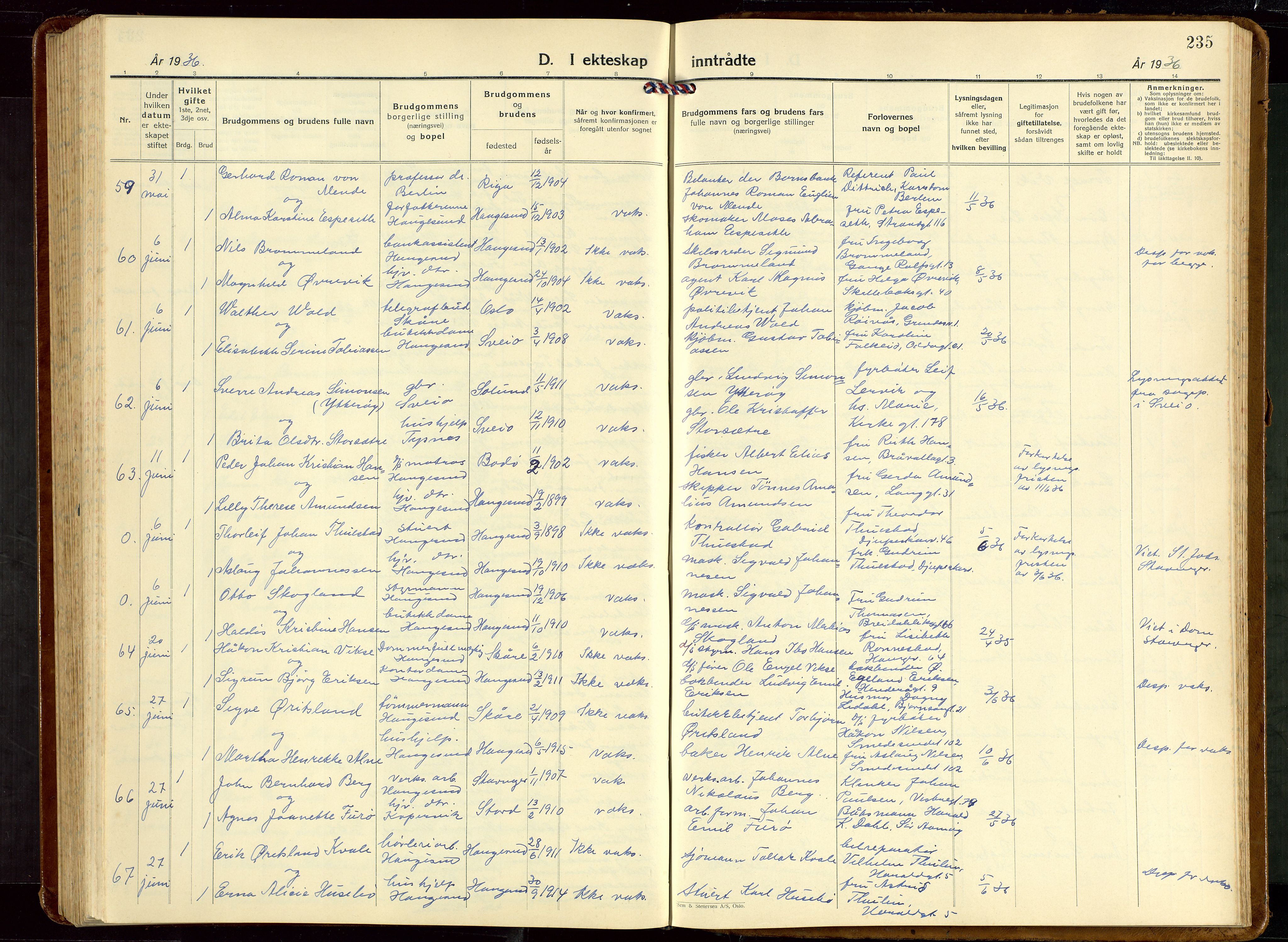 Haugesund sokneprestkontor, SAST/A -101863/H/Ha/Hab/L0013: Parish register (copy) no. B 13, 1931-1943, p. 235