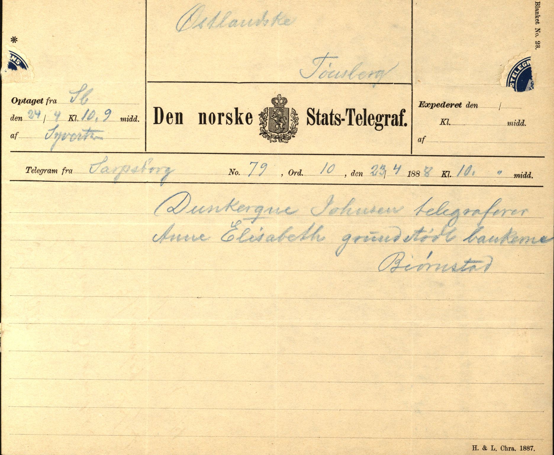 Pa 63 - Østlandske skibsassuranceforening, VEMU/A-1079/G/Ga/L0021/0009: Havaridokumenter / Anne, Elizabeth, Asker, Avenir, Bernadotte, 1888, p. 10