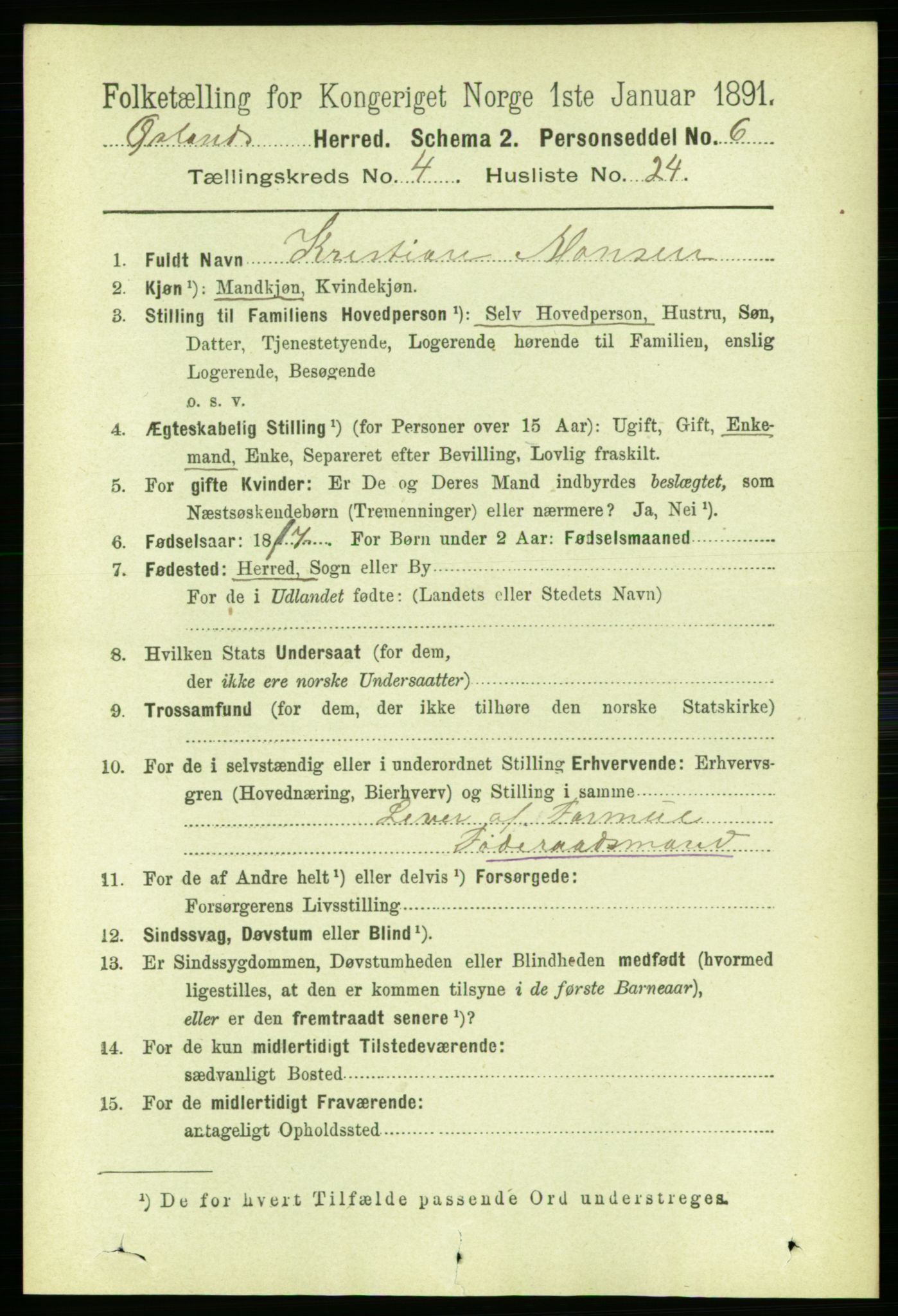 RA, 1891 census for 1621 Ørland, 1891, p. 1445