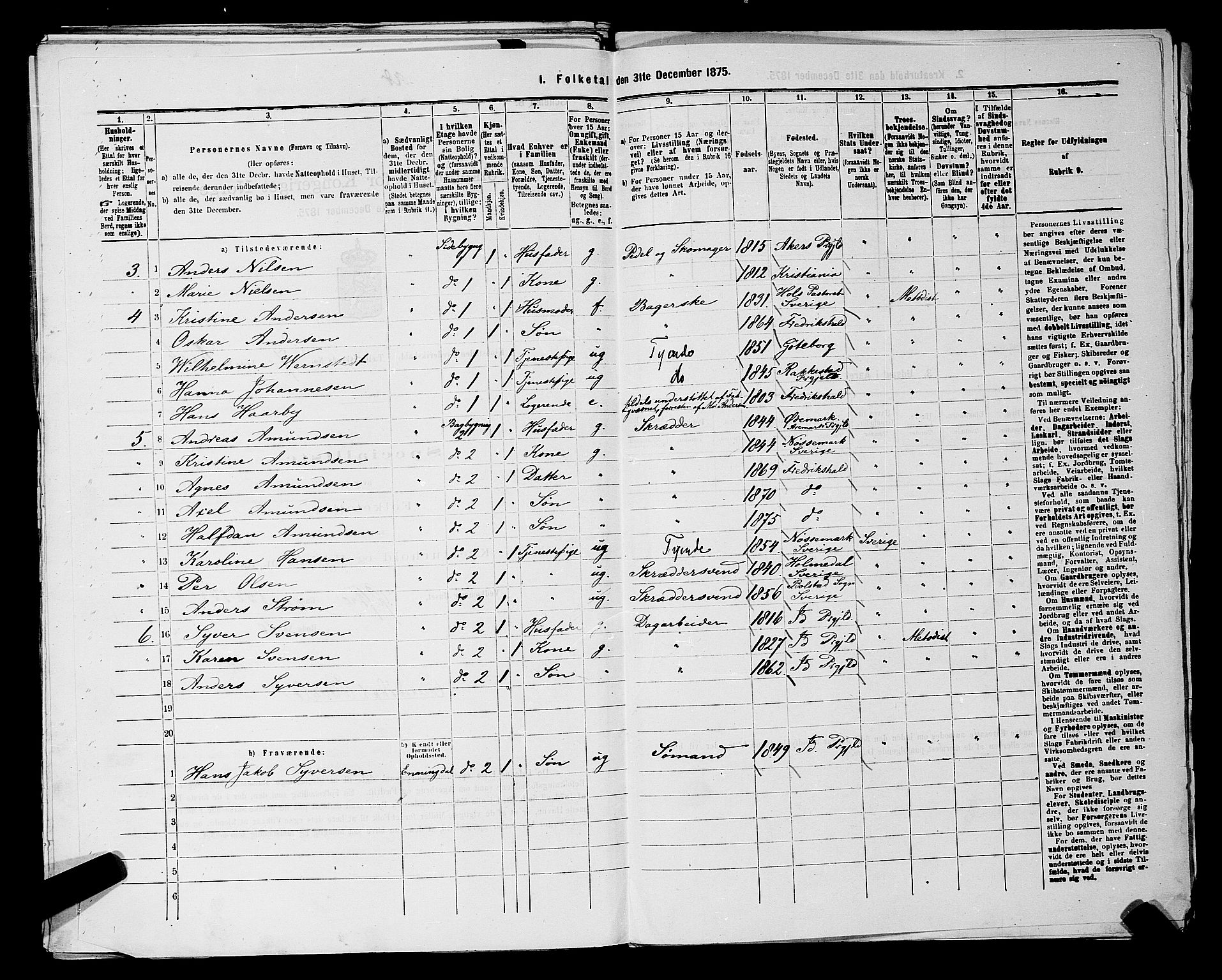 RA, 1875 census for 0101P Fredrikshald, 1875, p. 1100