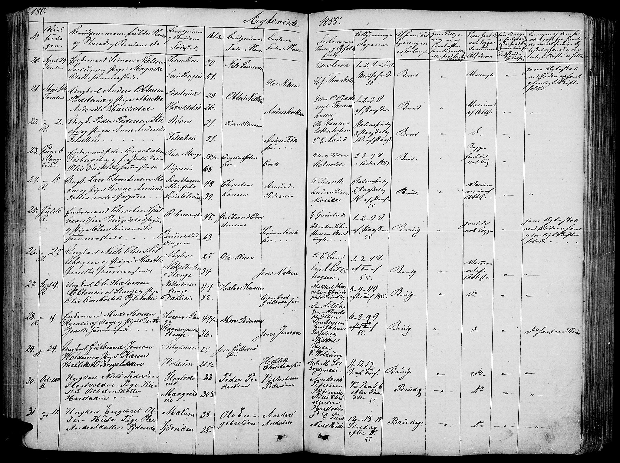 Romedal prestekontor, SAH/PREST-004/L/L0009: Parish register (copy) no. 9, 1846-1866, p. 180