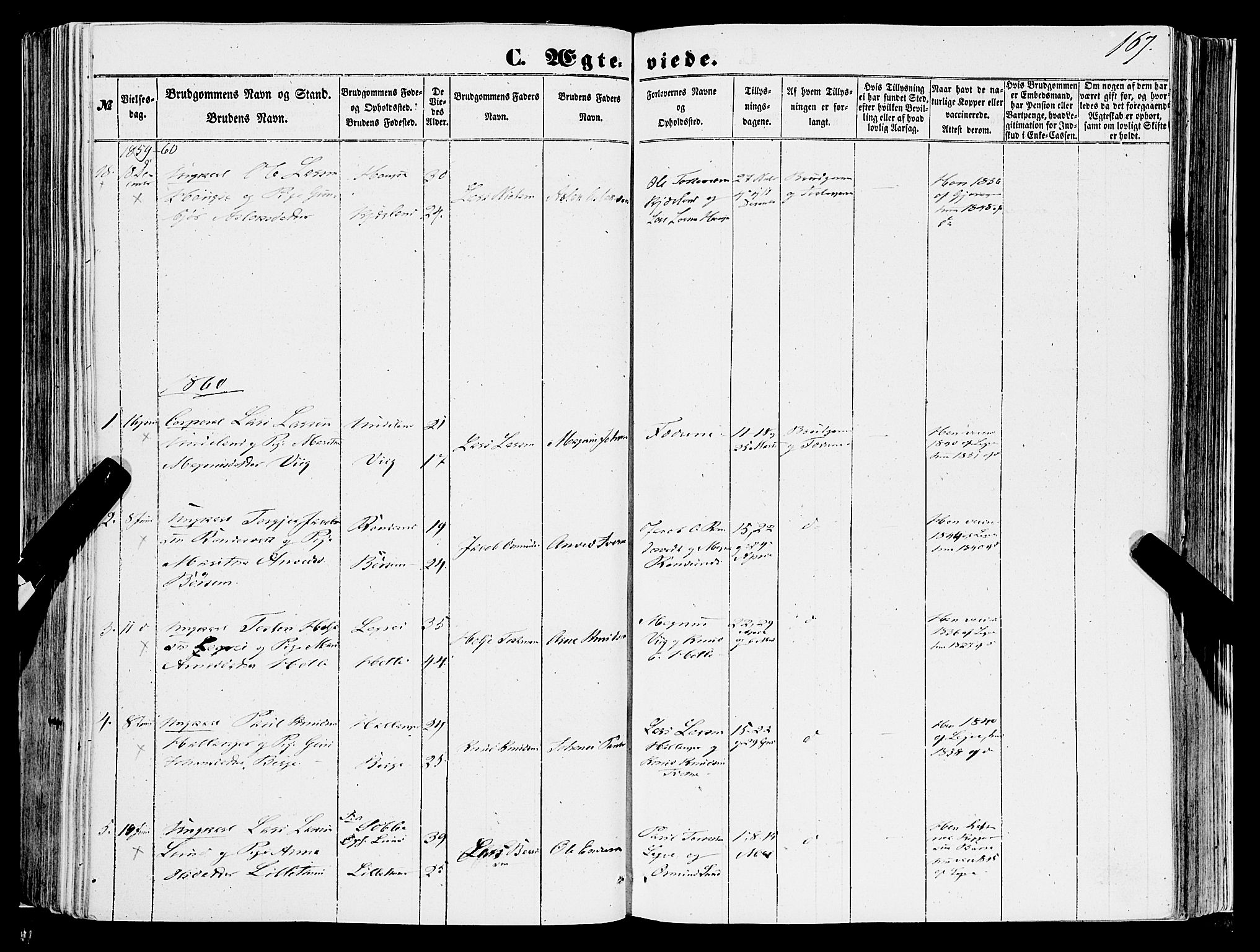 Ulvik sokneprestembete, SAB/A-78801/H/Haa: Parish register (official) no. A 13, 1853-1863, p. 167