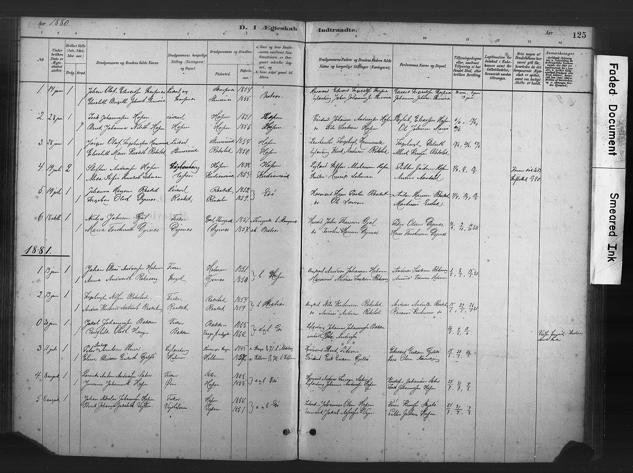 Ministerialprotokoller, klokkerbøker og fødselsregistre - Møre og Romsdal, AV/SAT-A-1454/583/L0954: Parish register (official) no. 583A01, 1880-1906, p. 125