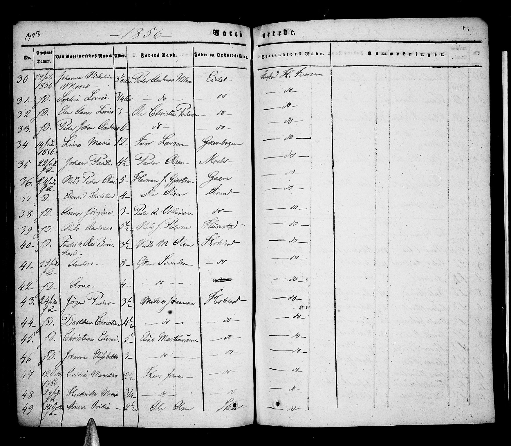 Kvæfjord sokneprestkontor, AV/SATØ-S-1323/G/Ga/Gaa/L0003kirke: Parish register (official) no. 3, 1830-1857, p. 308