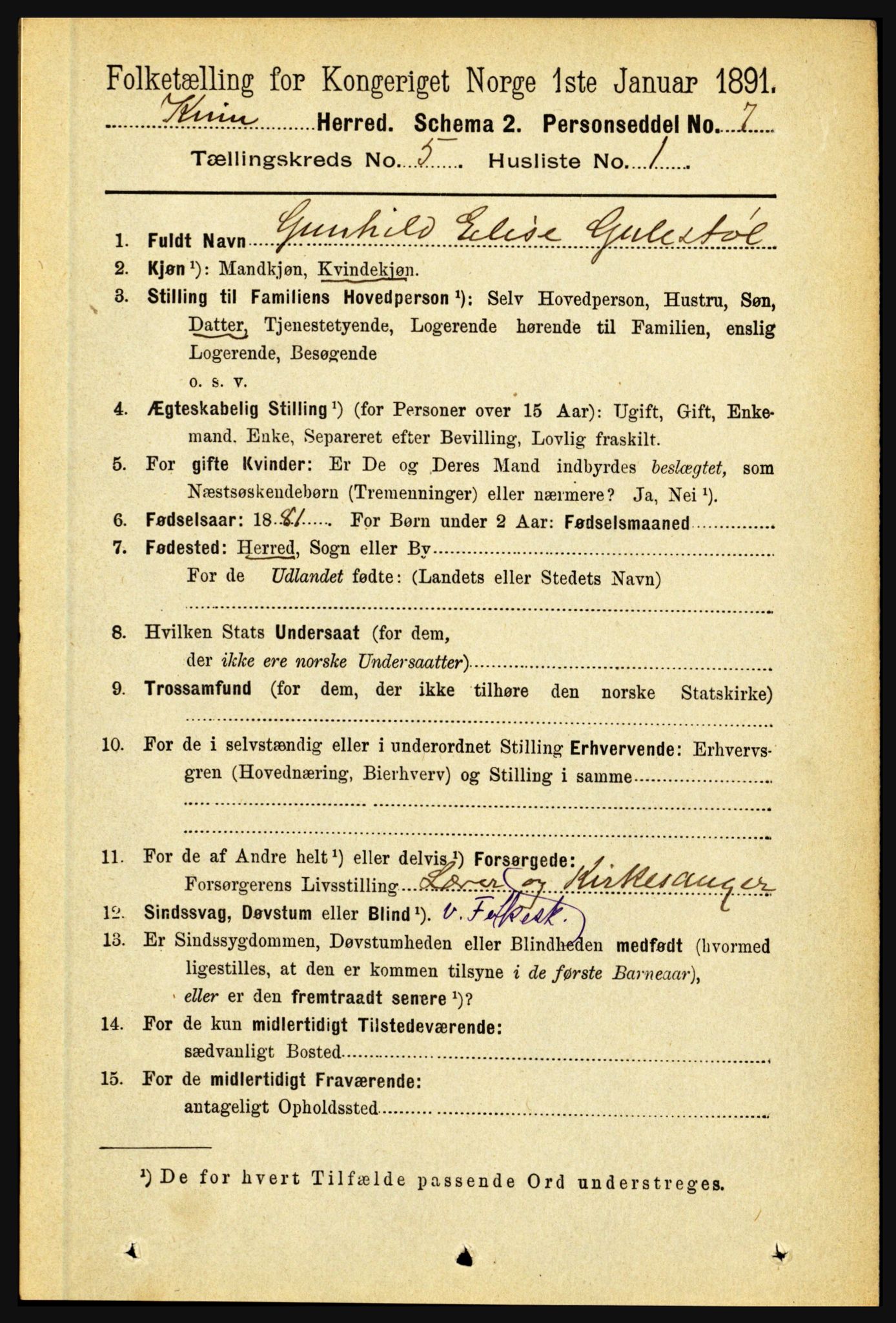 RA, 1891 census for 1437 Kinn, 1891, p. 1819