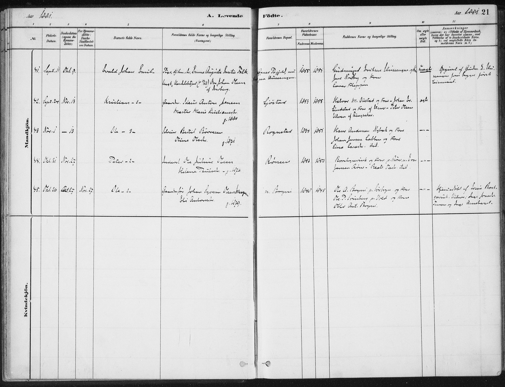 Romedal prestekontor, SAH/PREST-004/K/L0010: Parish register (official) no. 10, 1880-1895, p. 21