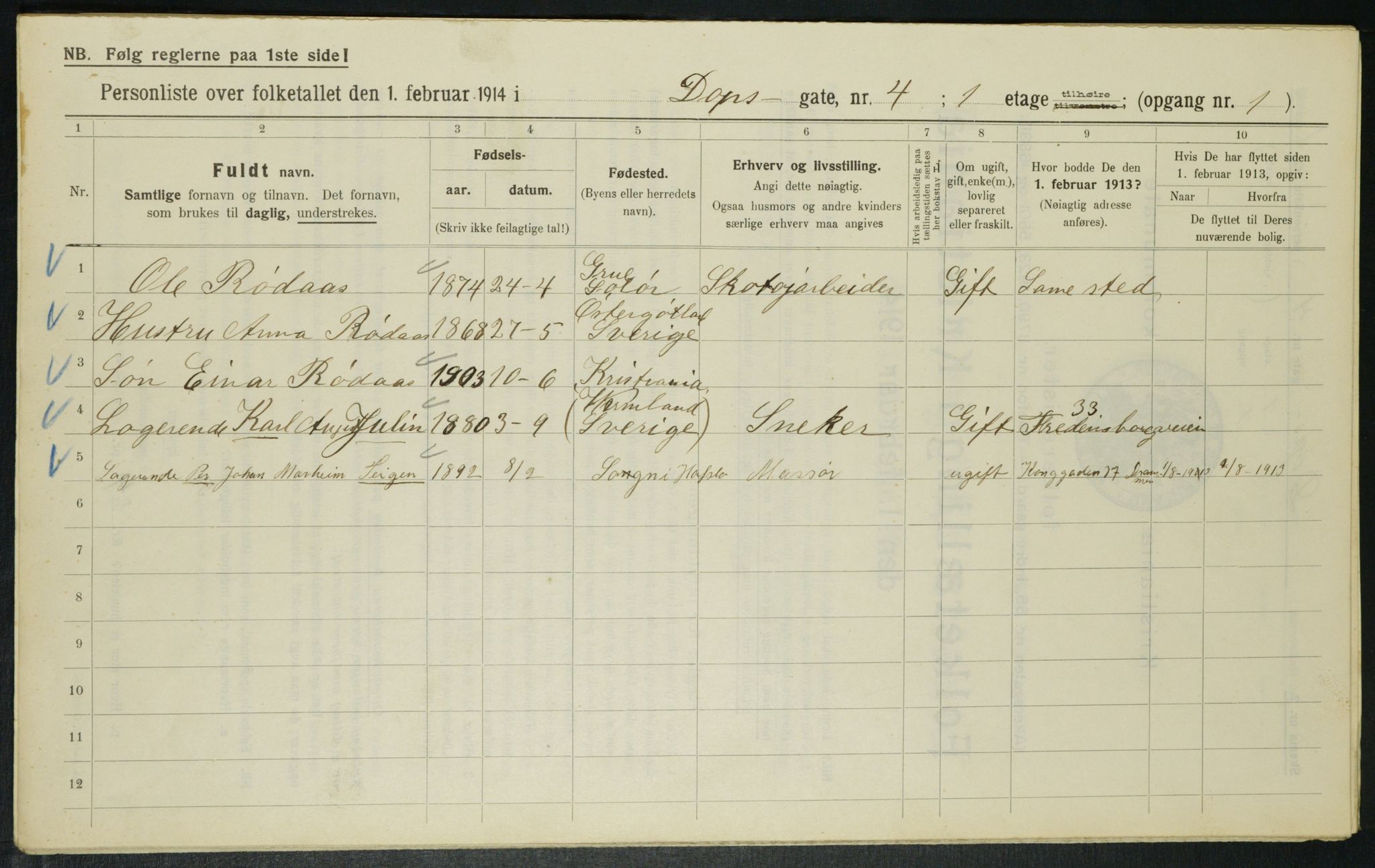 OBA, Municipal Census 1914 for Kristiania, 1914, p. 16028