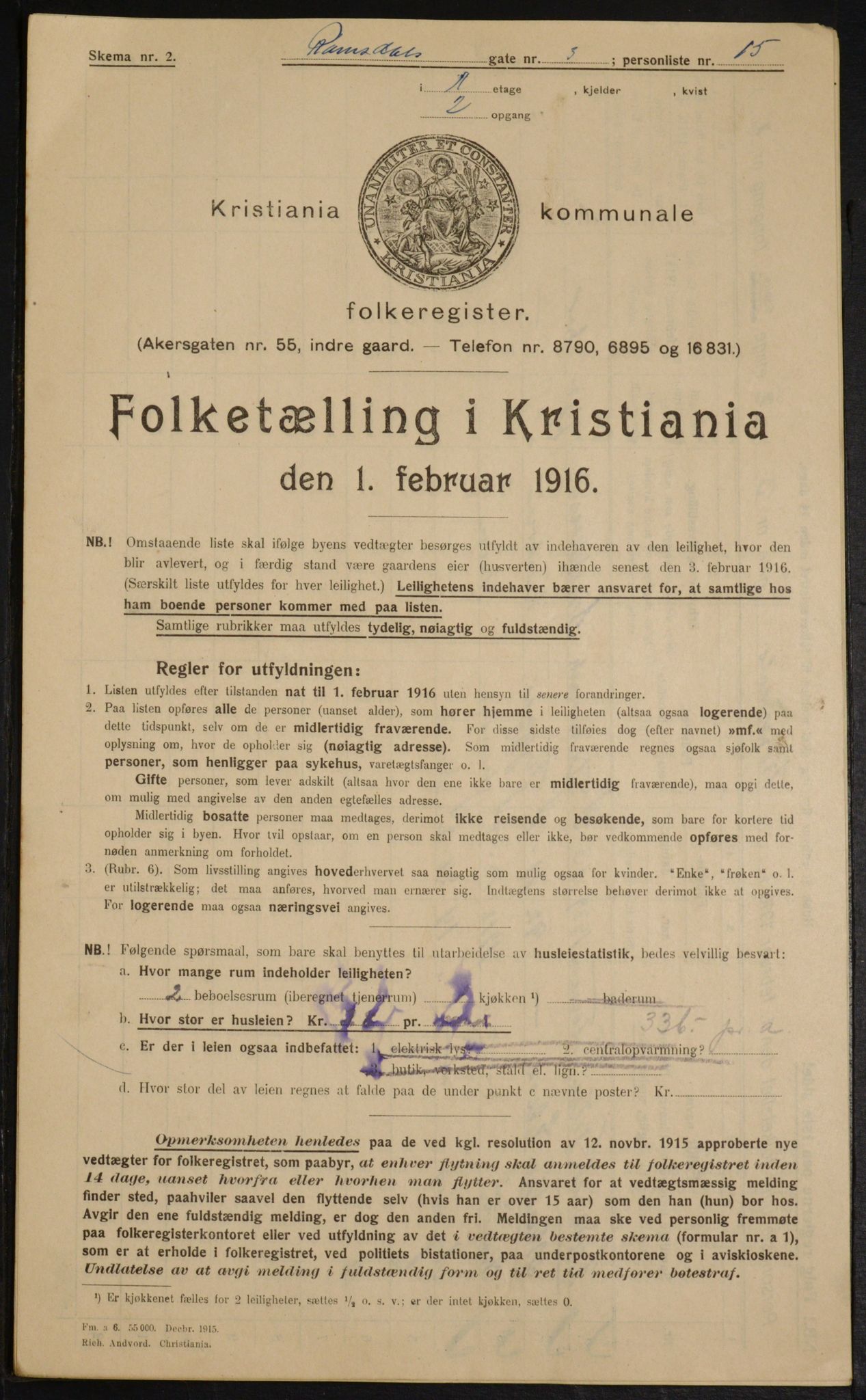 OBA, Municipal Census 1916 for Kristiania, 1916, p. 85356