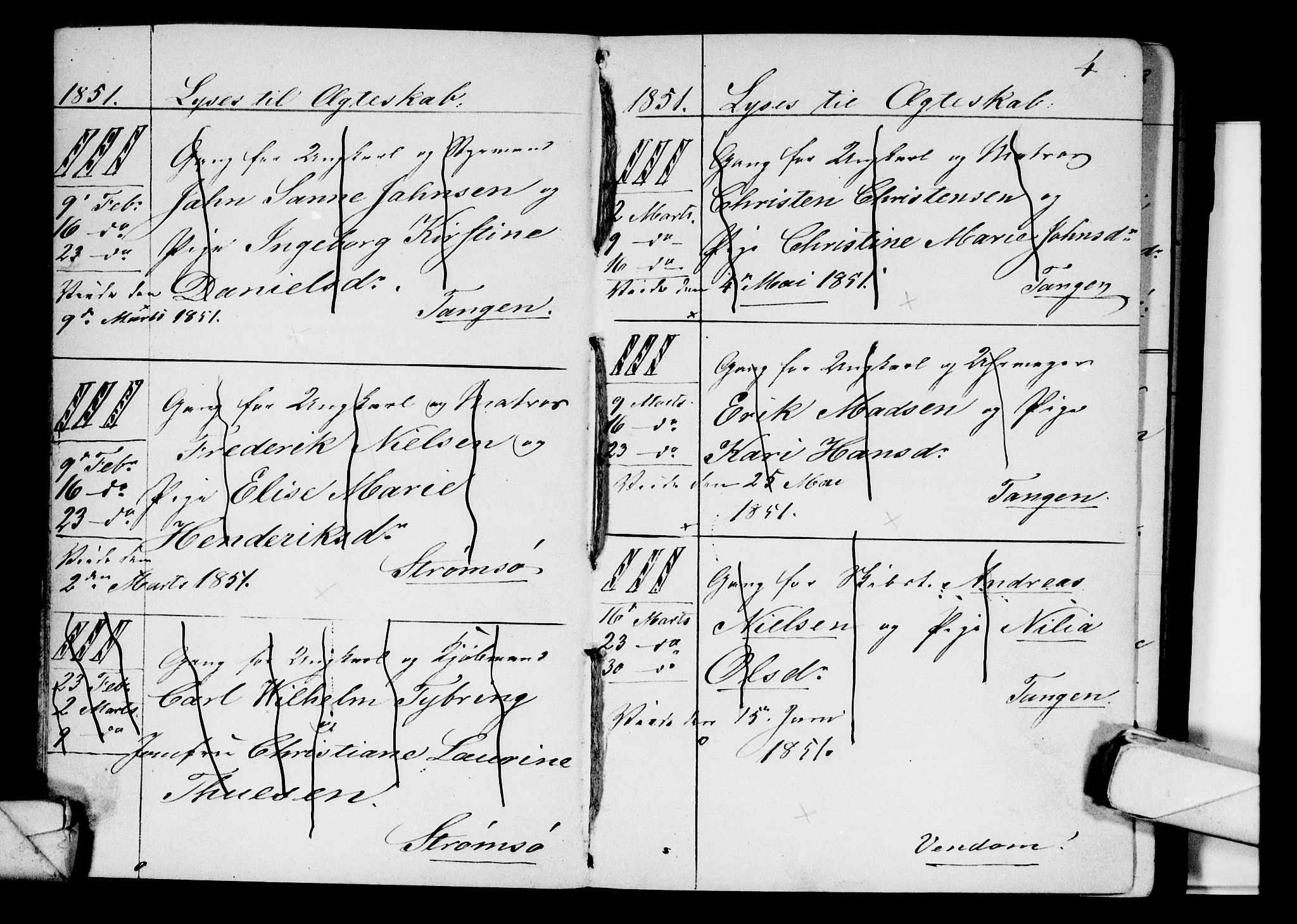 Strømsø kirkebøker, SAKO/A-246/H/Ha/L0002: Banns register no. 2, 1850-1866, p. 4