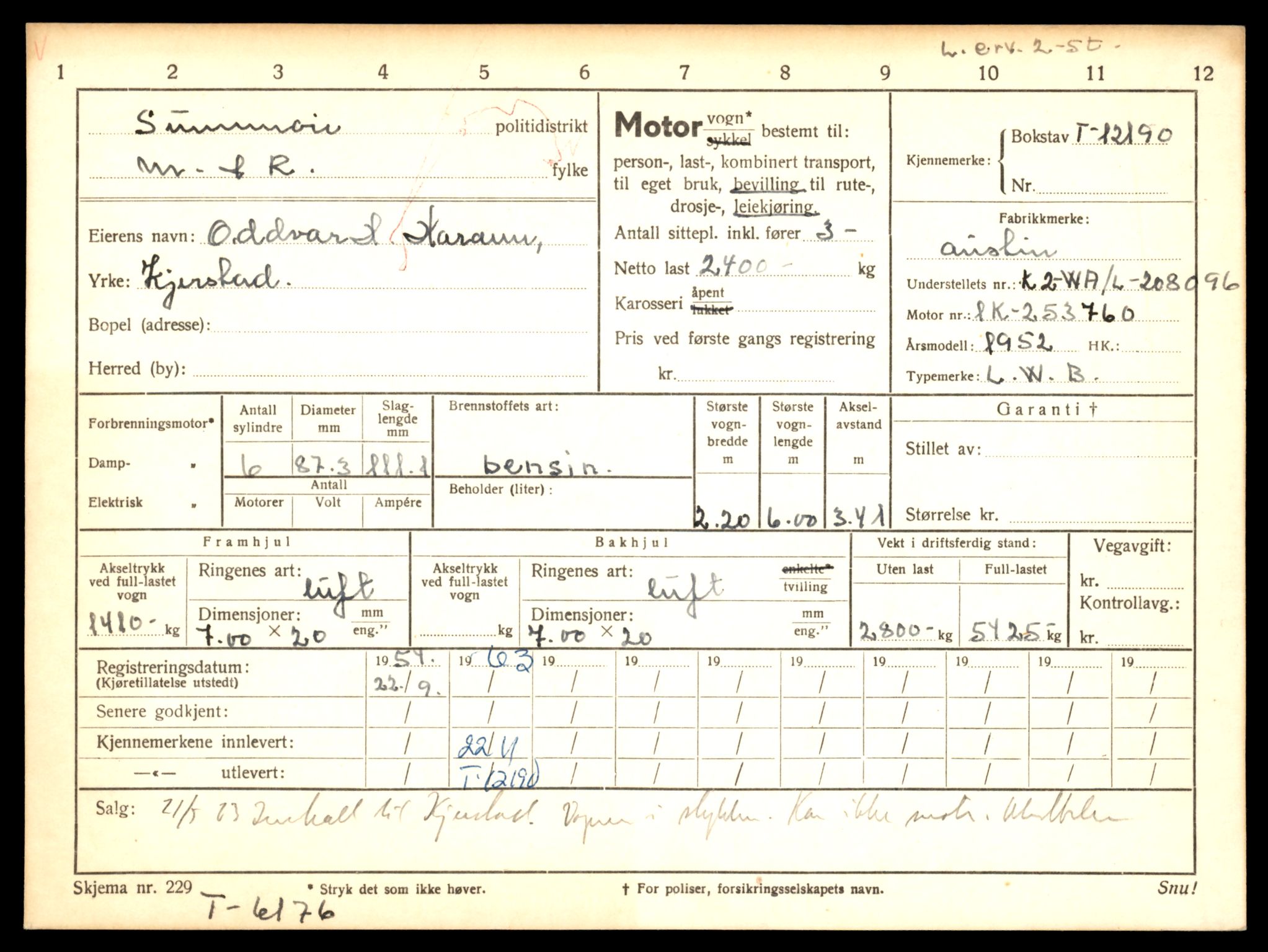 Møre og Romsdal vegkontor - Ålesund trafikkstasjon, AV/SAT-A-4099/F/Fe/L0033: Registreringskort for kjøretøy T 12151 - T 12474, 1927-1998, p. 1053