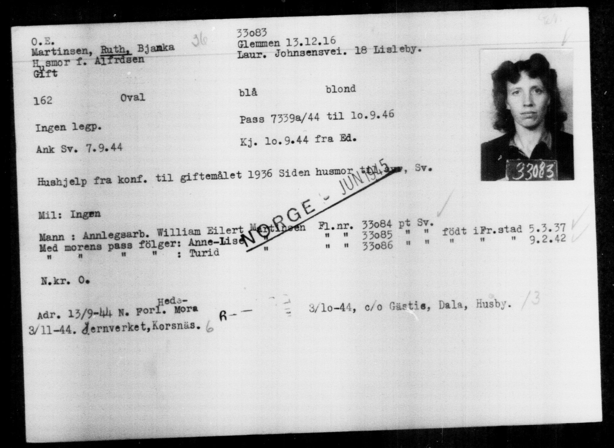 Utenriksstasjonene, Legasjonen i Stockholm, Flyktningkontoret, AV/RA-S-6753/V/Va/L0013: Kjesäterkartoteket, flyktninger med registreringsnr. 31500-34731, 1940-1945, p. 1662