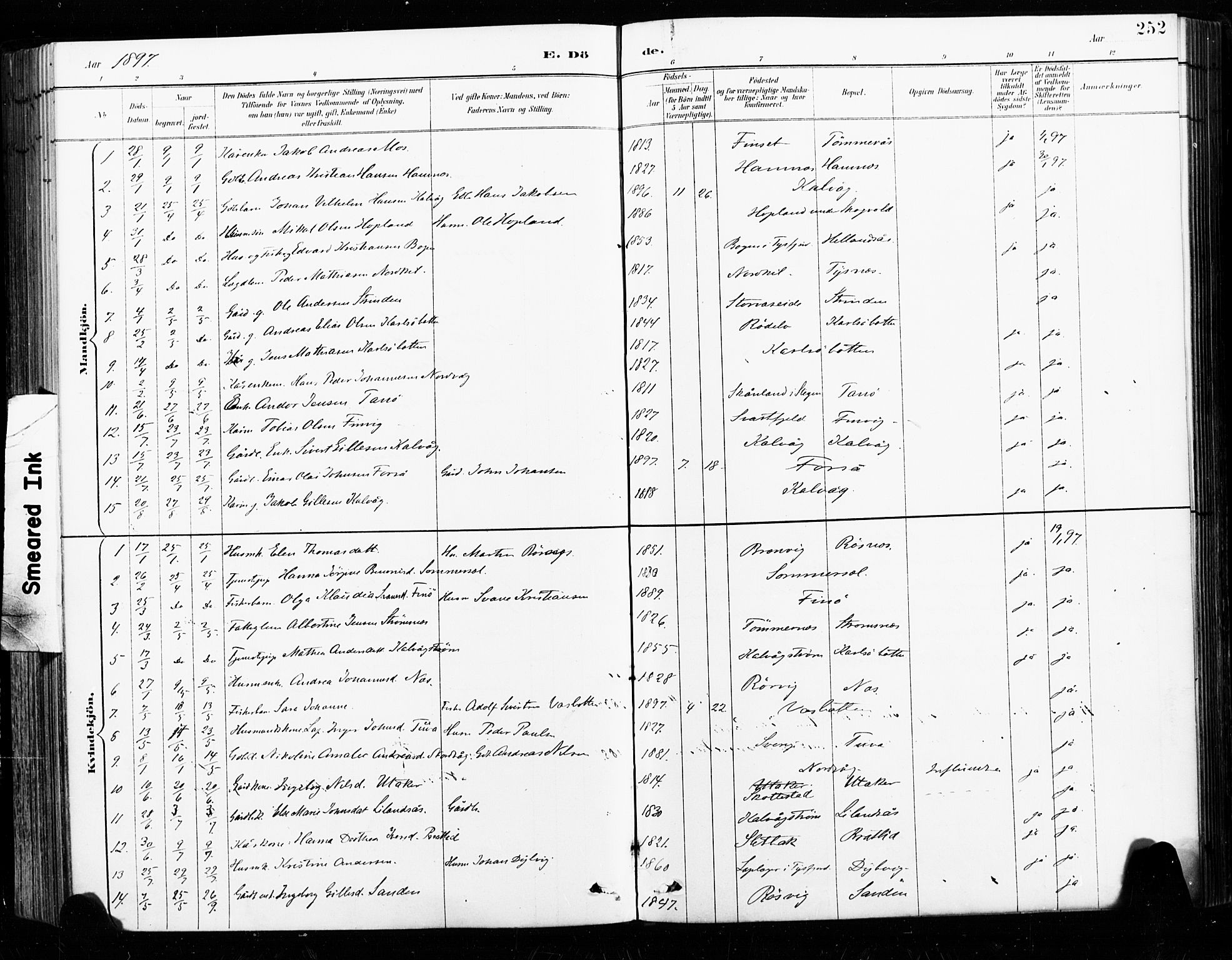 Ministerialprotokoller, klokkerbøker og fødselsregistre - Nordland, SAT/A-1459/859/L0847: Parish register (official) no. 859A07, 1890-1899, p. 252