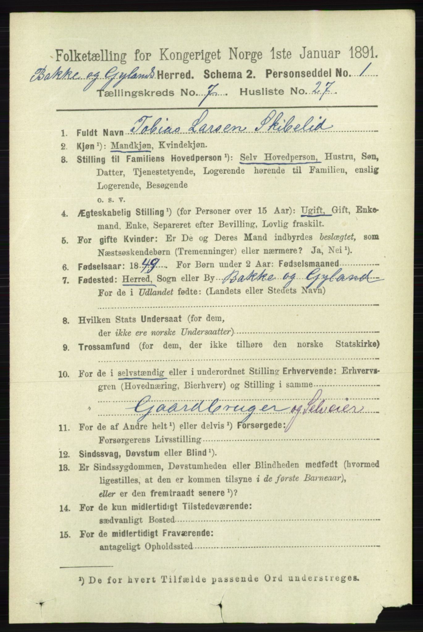 RA, 1891 census for 1045 Bakke, 1891, p. 1435