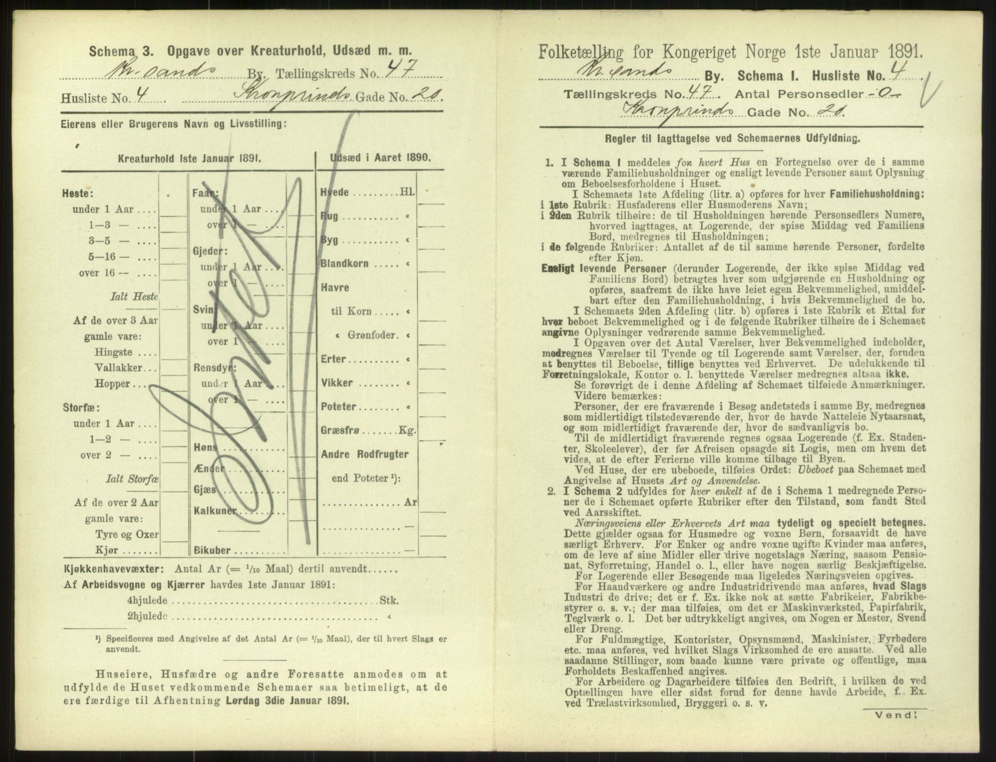 RA, 1891 census for 1001 Kristiansand, 1891, p. 2608