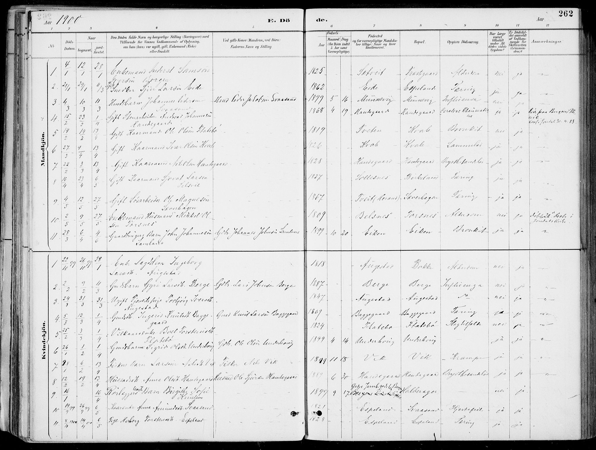 Strandebarm sokneprestembete, SAB/A-78401/H/Haa: Parish register (official) no. E  1, 1886-1908, p. 262