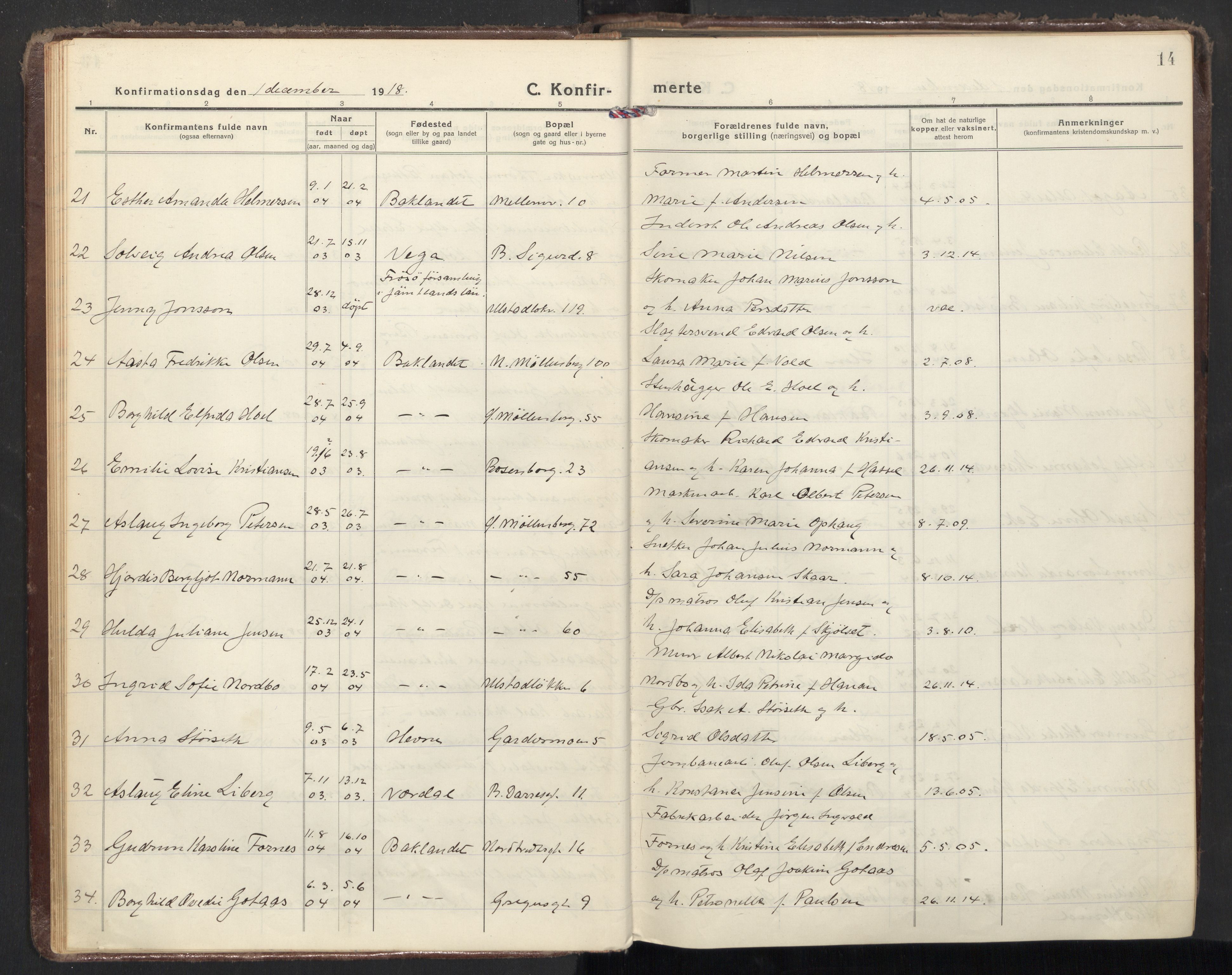 Ministerialprotokoller, klokkerbøker og fødselsregistre - Sør-Trøndelag, AV/SAT-A-1456/605/L0247: Parish register (official) no. 605A09, 1918-1930, p. 14