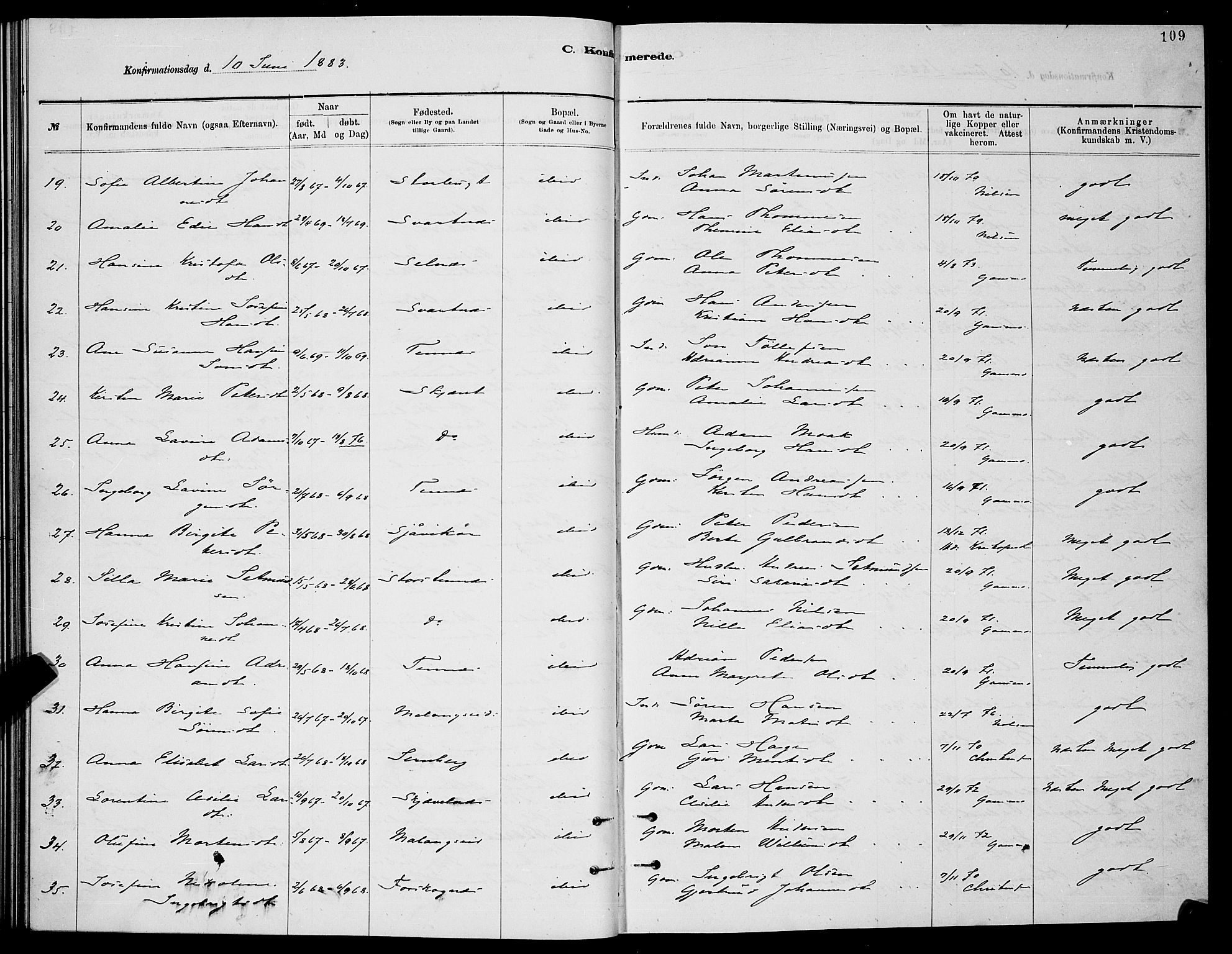 Balsfjord sokneprestembete, SATØ/S-1303/G/Ga/L0007klokker: Parish register (copy) no. 7, 1878-1889, p. 109