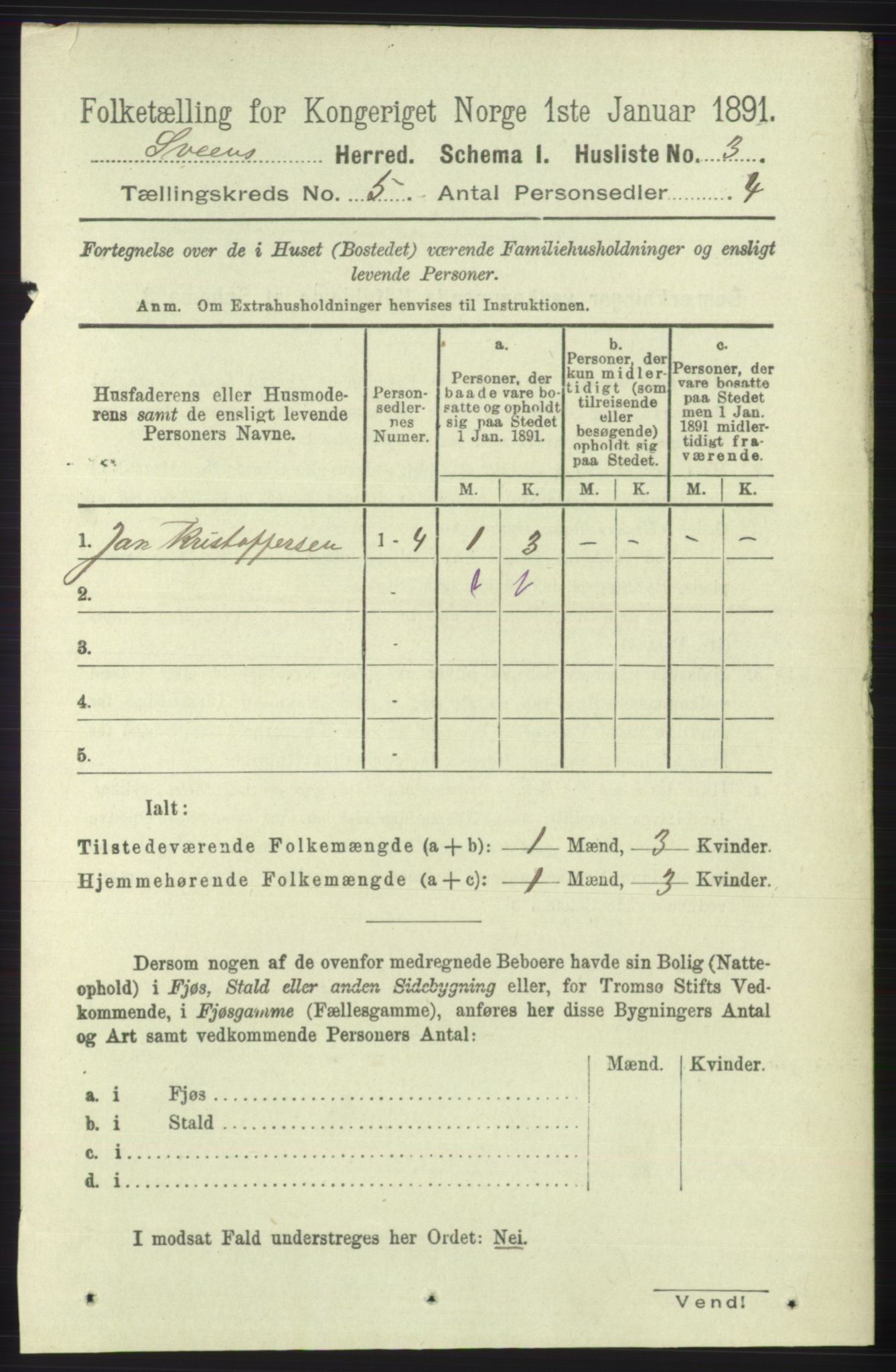 RA, 1891 census for 1216 Sveio, 1891, p. 1413