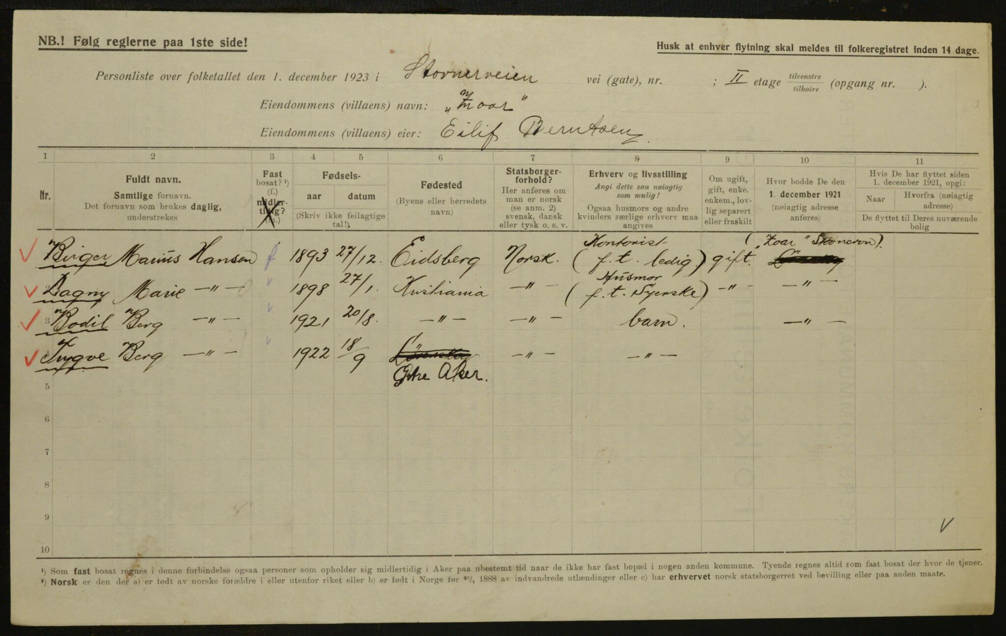 , Municipal Census 1923 for Aker, 1923, p. 31691