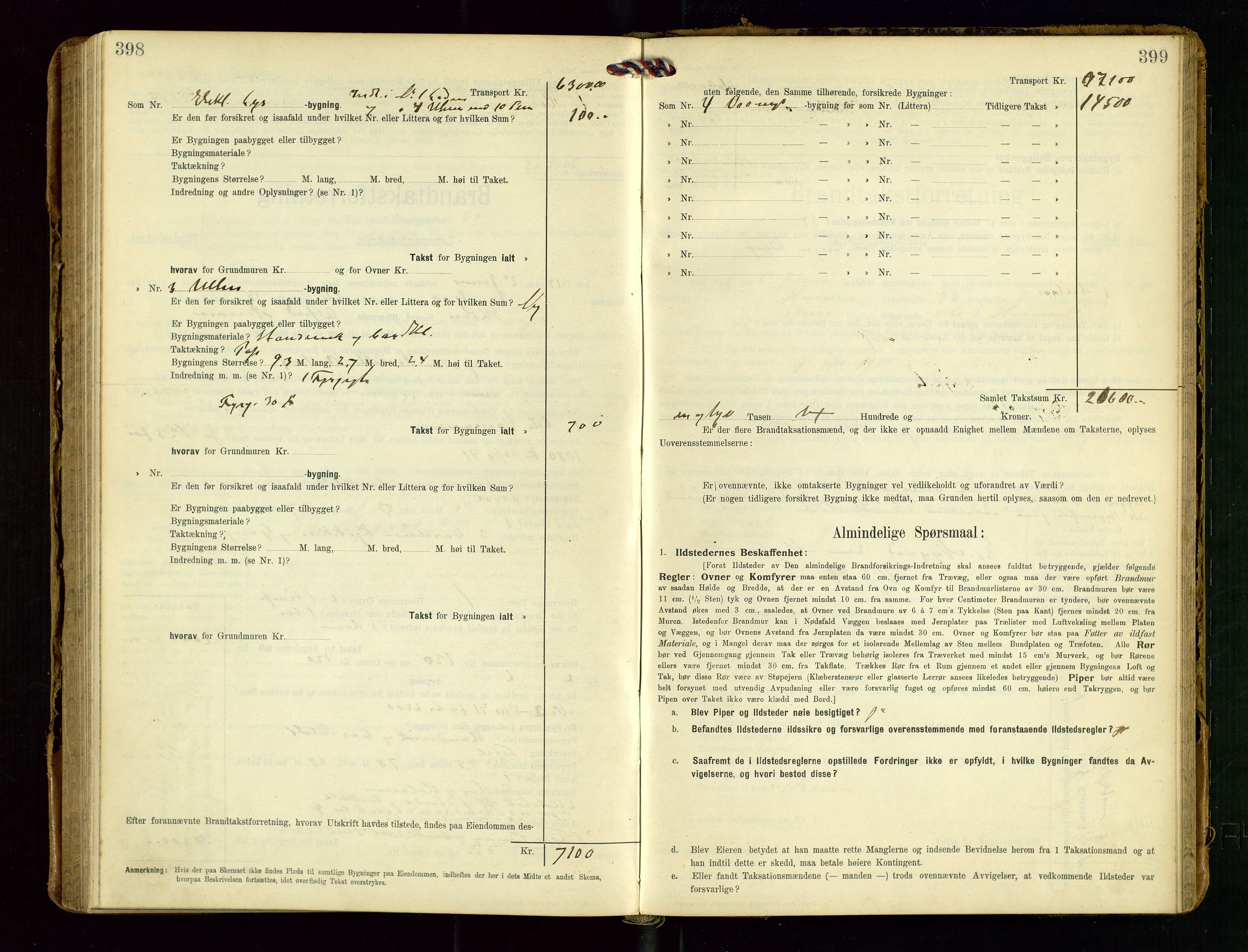 Torvestad lensmannskontor, AV/SAST-A-100307/1/Gob/L0004: "Brandtaxationsprotokol for Torvestad Lensmannsdistrikt", 1909-1923, p. 398-399