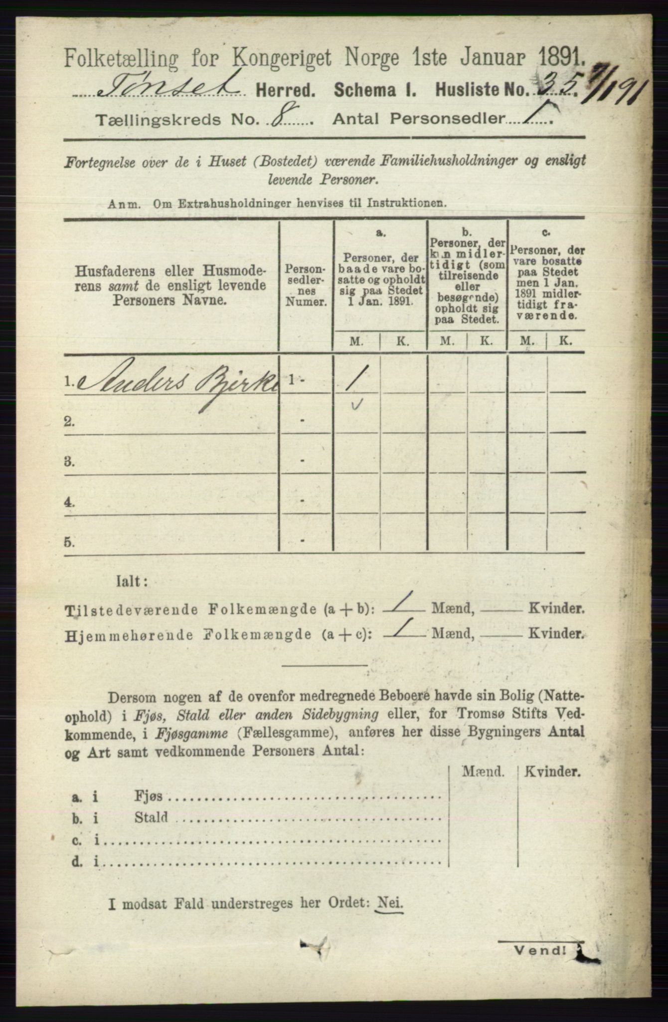 RA, 1891 census for 0437 Tynset, 1891, p. 2072