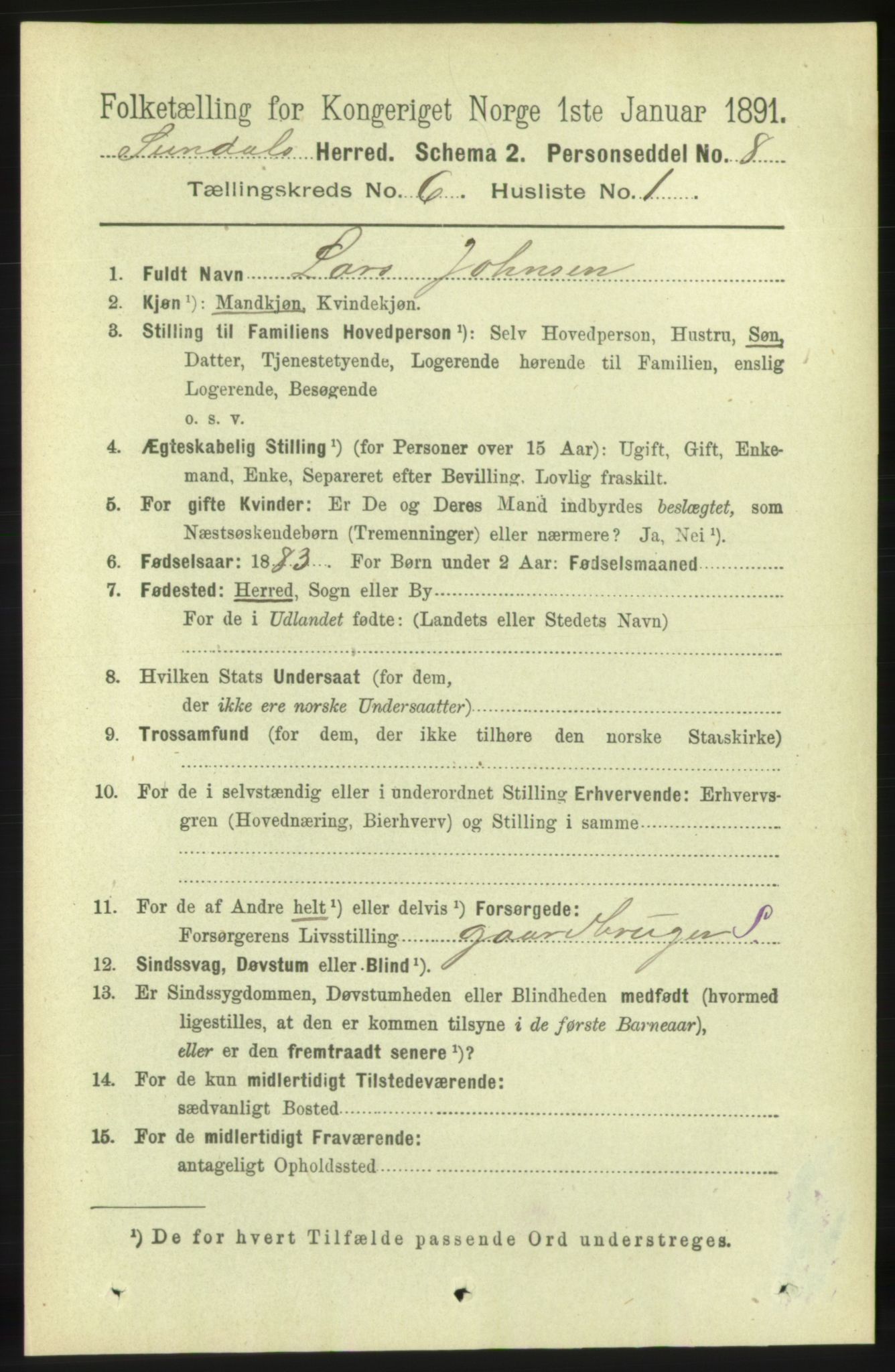 RA, 1891 census for 1563 Sunndal, 1891, p. 1582