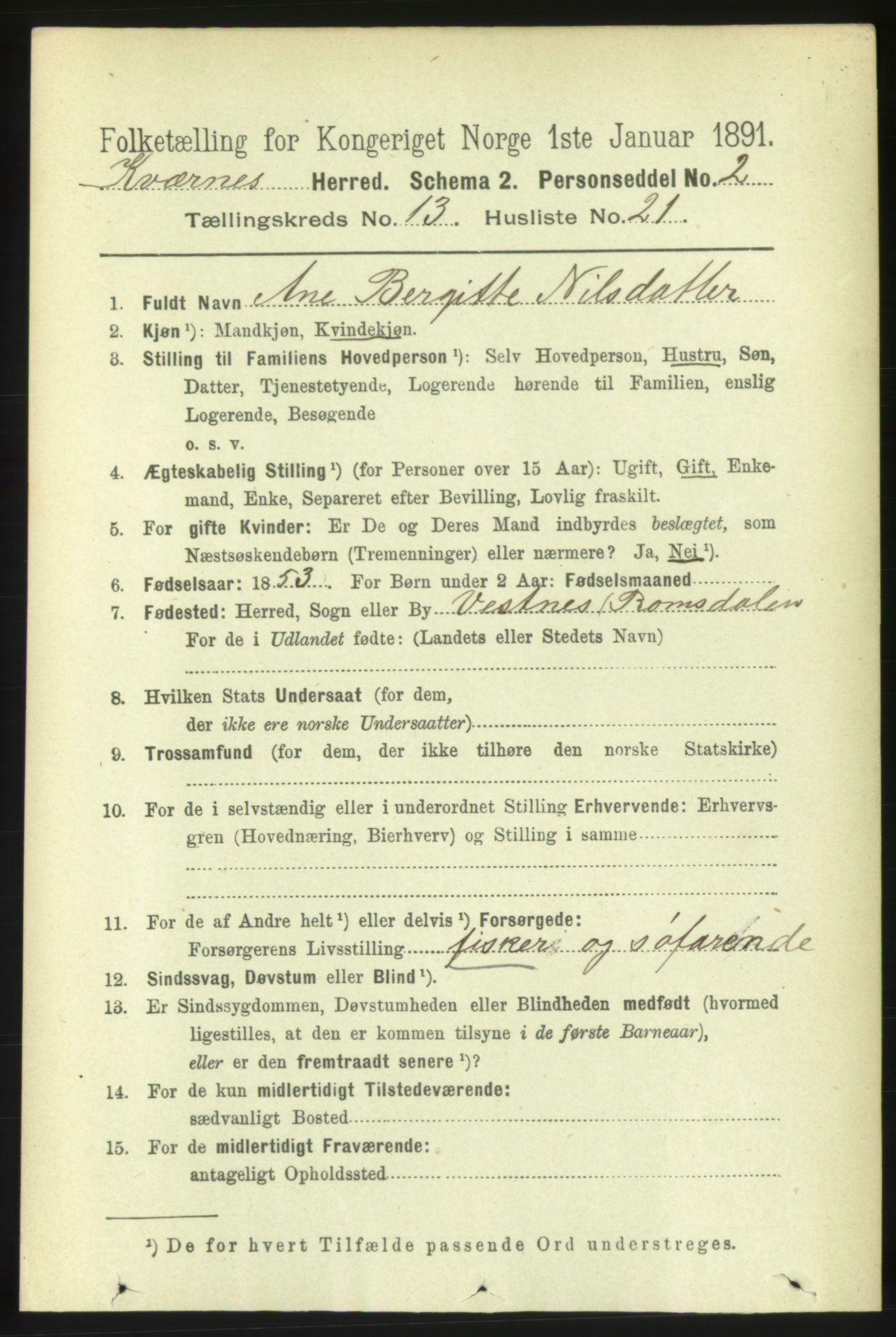 RA, 1891 census for 1553 Kvernes, 1891, p. 5576