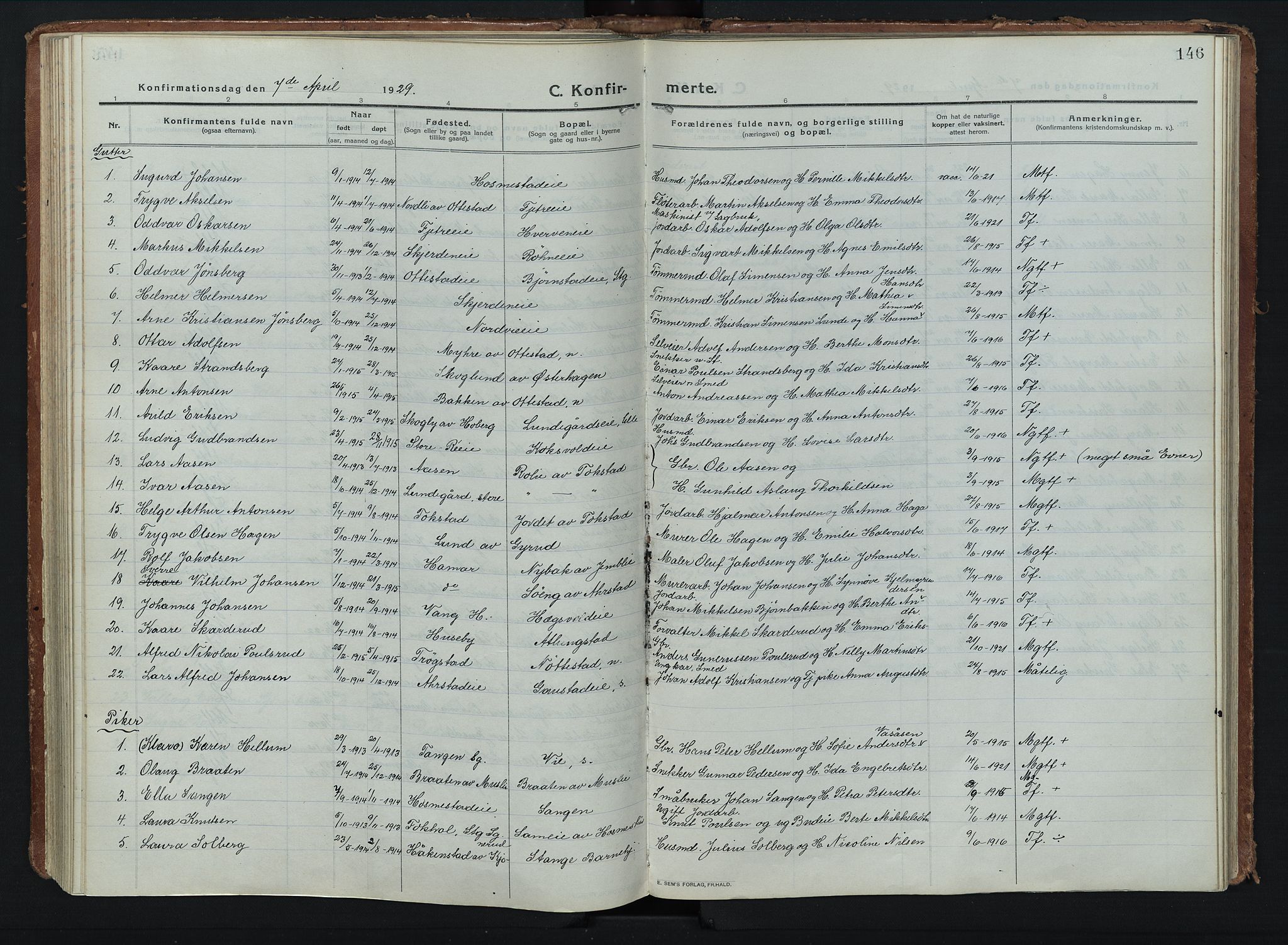 Stange prestekontor, AV/SAH-PREST-002/K/L0028: Parish register (official) no. 28, 1913-1932, p. 146